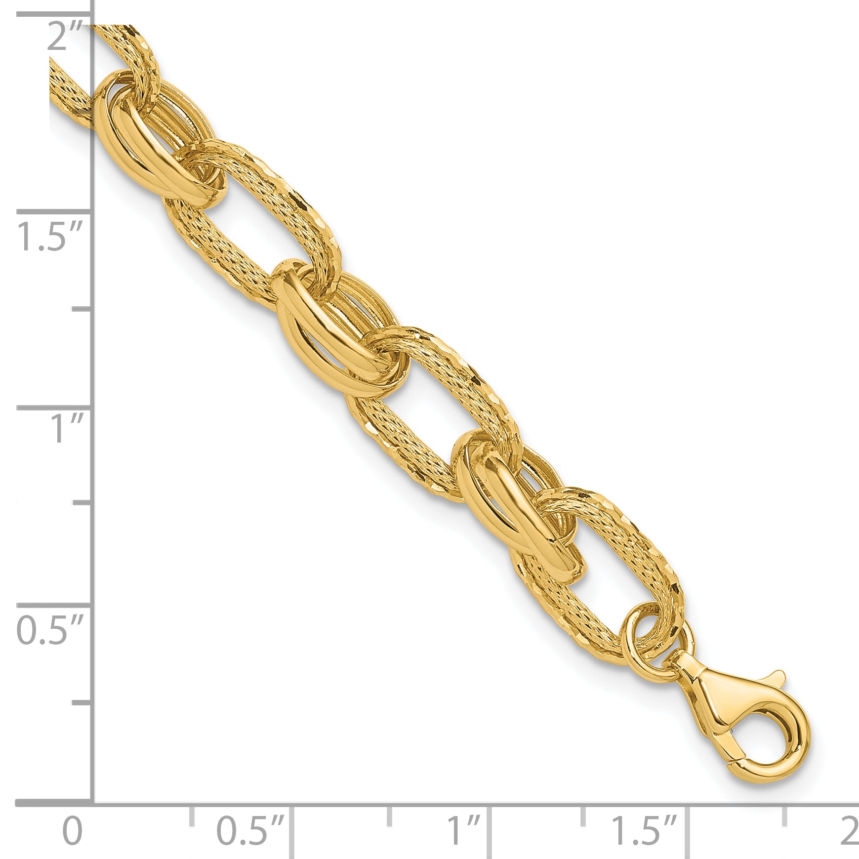 14K Polished/Textured/Diamond-cut Fancy Link Bracelet