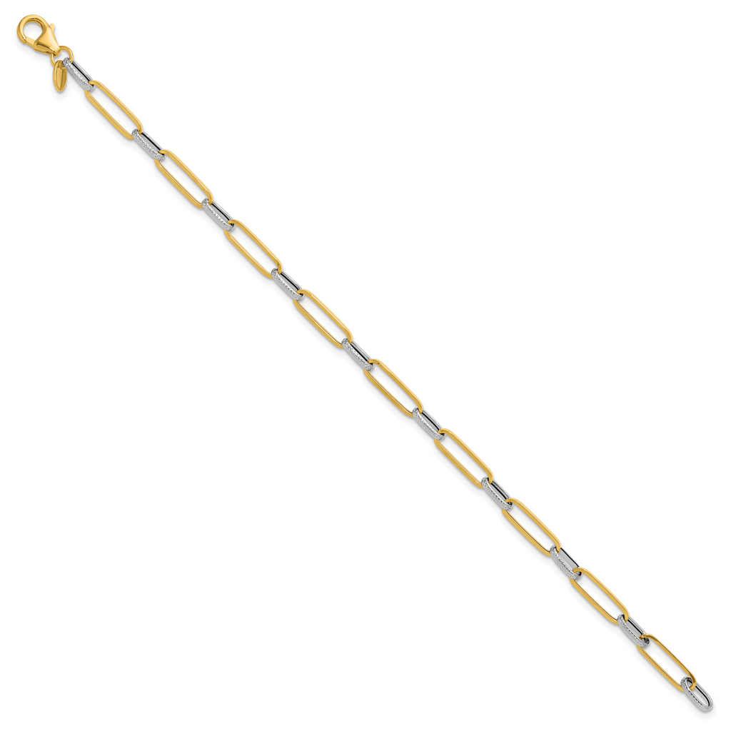 14K w/White Rhod Polished/Textured Fancy Link Bracelet