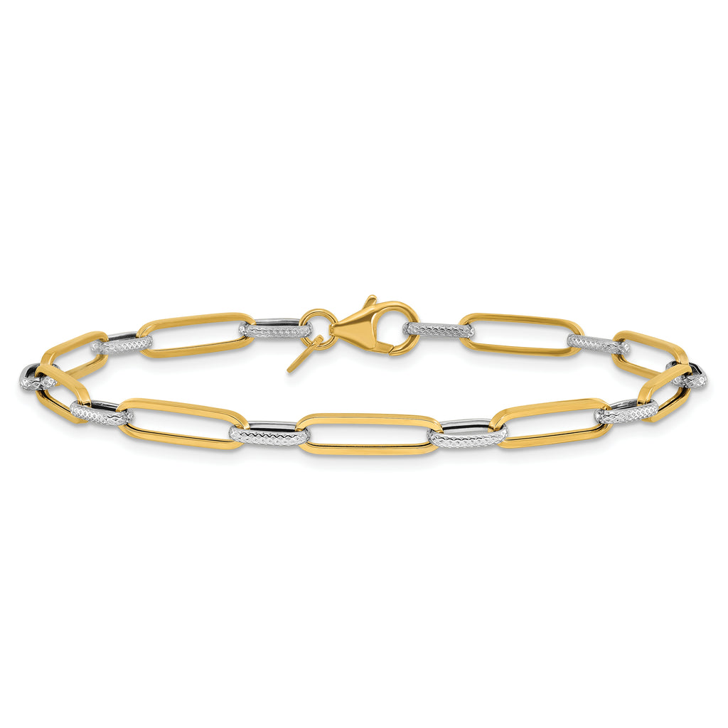 14K w/White Rhod Polished/Textured Fancy Link Bracelet