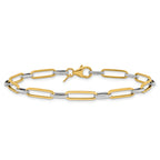14K w/White Rhod Polished/Textured Fancy Link Bracelet