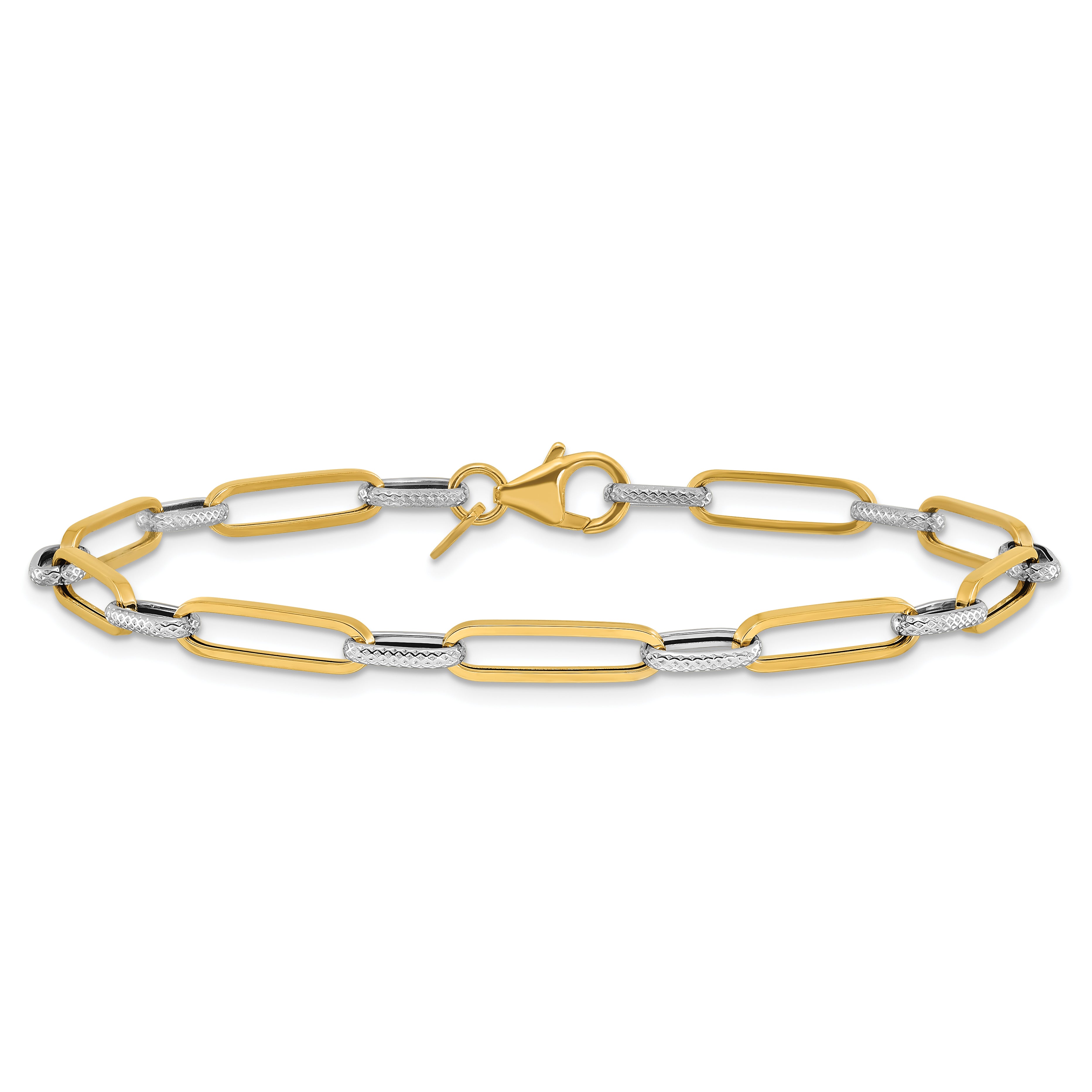 14K w/White Rhod Polished/Textured Fancy Link Bracelet