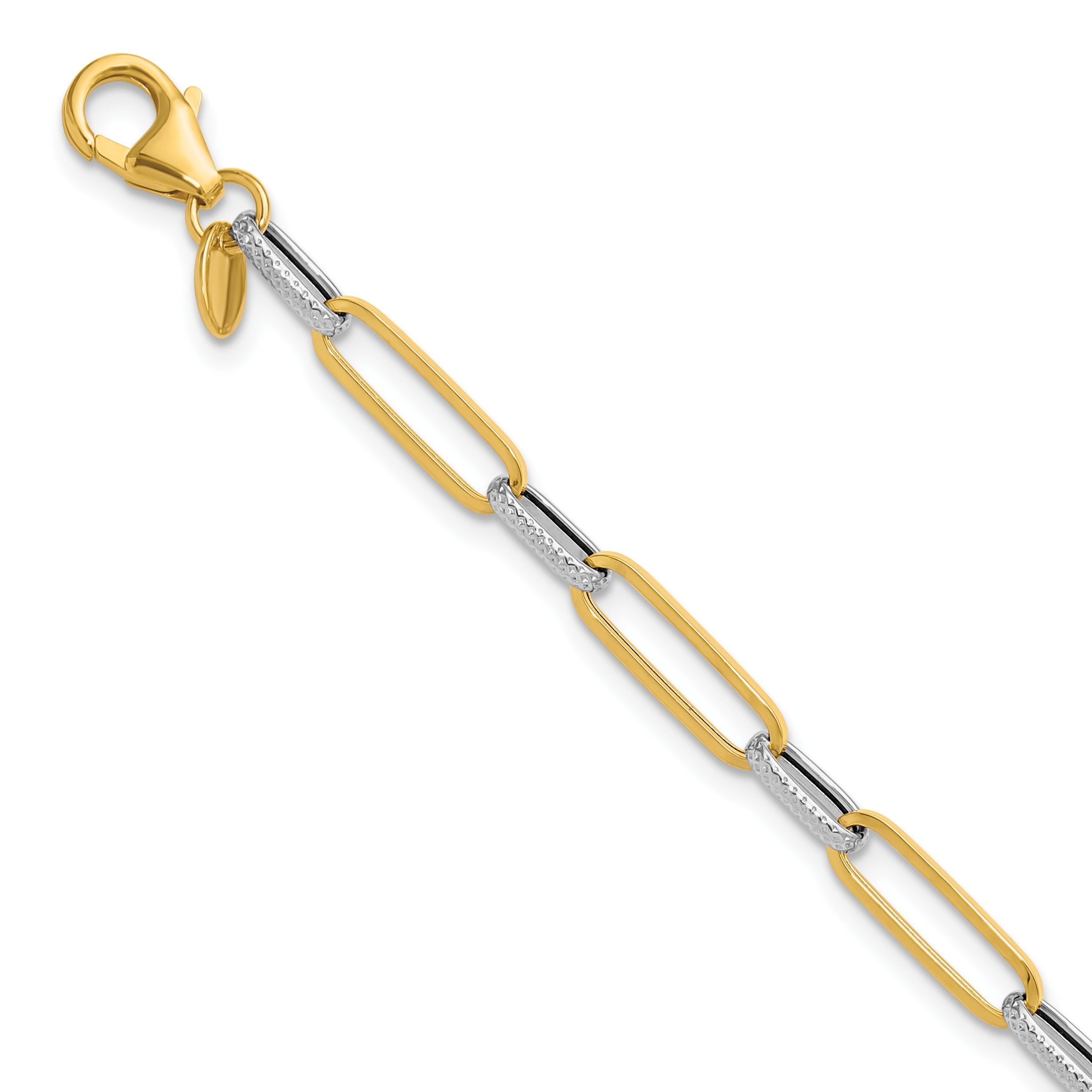 14K w/White Rhod Polished/Textured Fancy Link Bracelet Main image