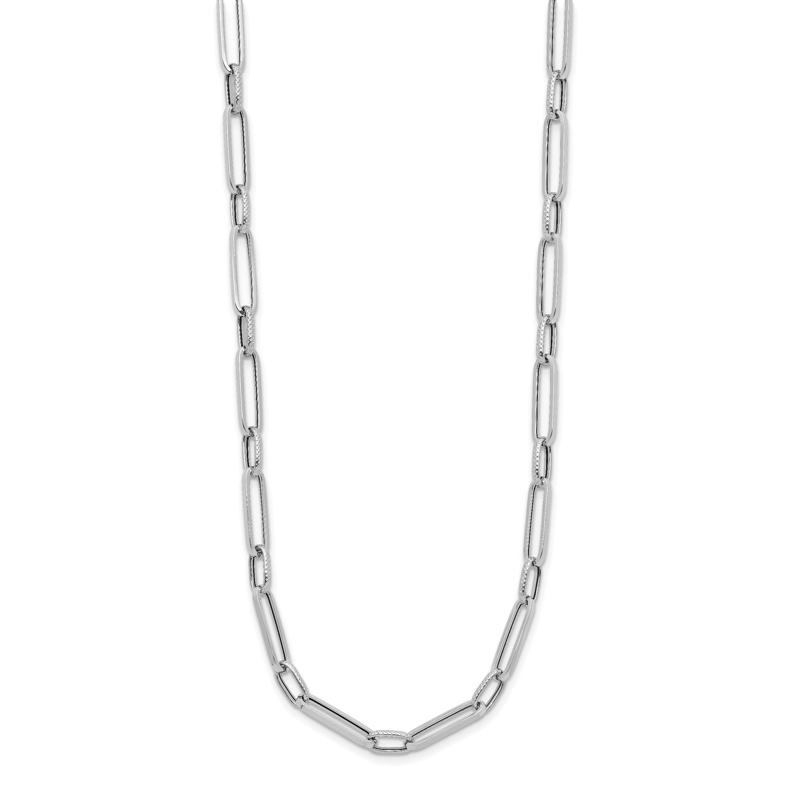 14K White Gold Polished and Textured Fancy Link Necklace Secondary image
