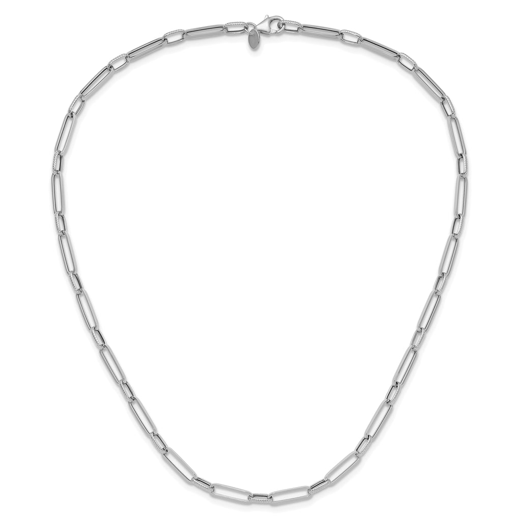 14K White Gold Polished and Textured Fancy Link Necklace