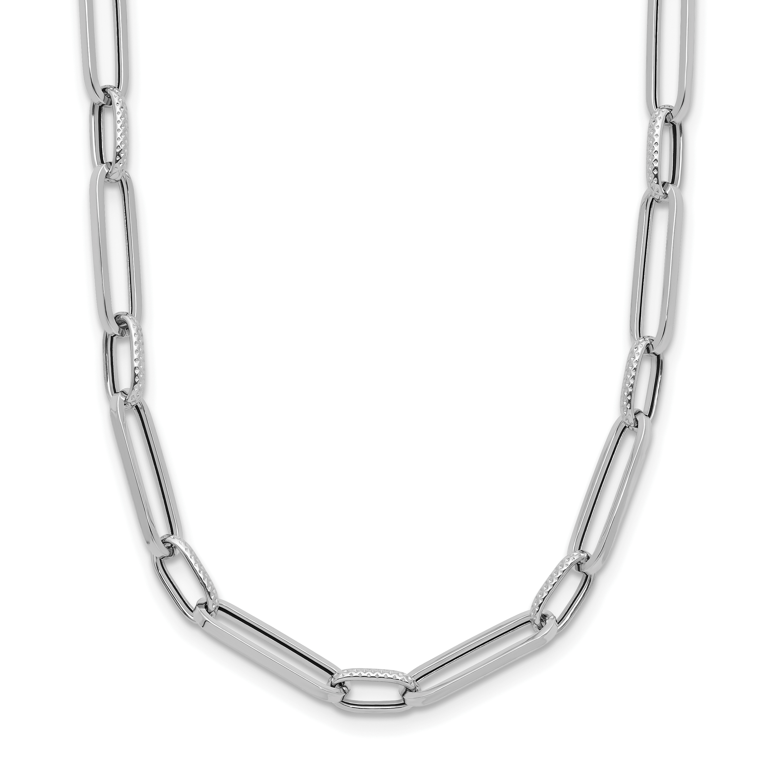 14K White Gold Polished and Textured Fancy Link Necklace Main image