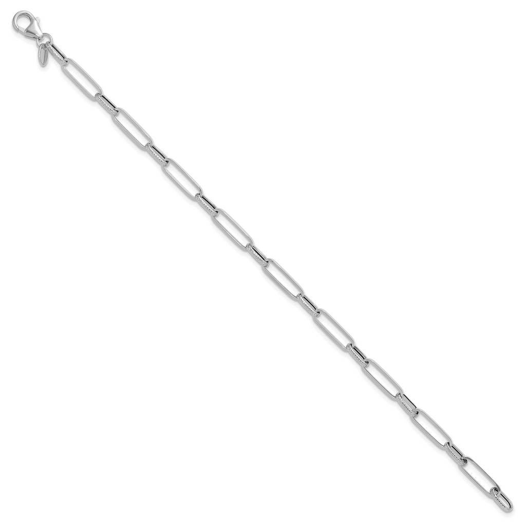 14K White Gold Polished/Textured Fancy Link Bracelet