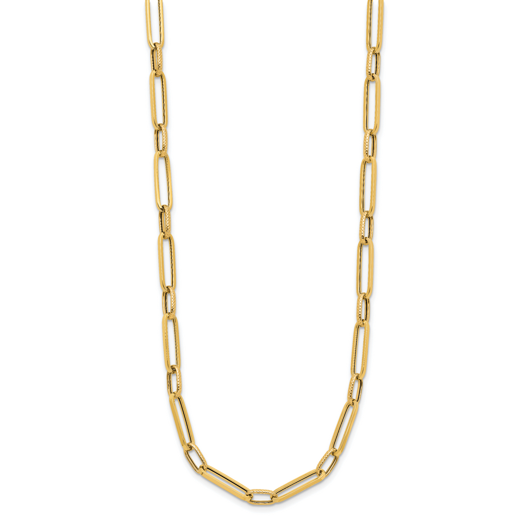14K Polished and Textured Fancy Link Necklace