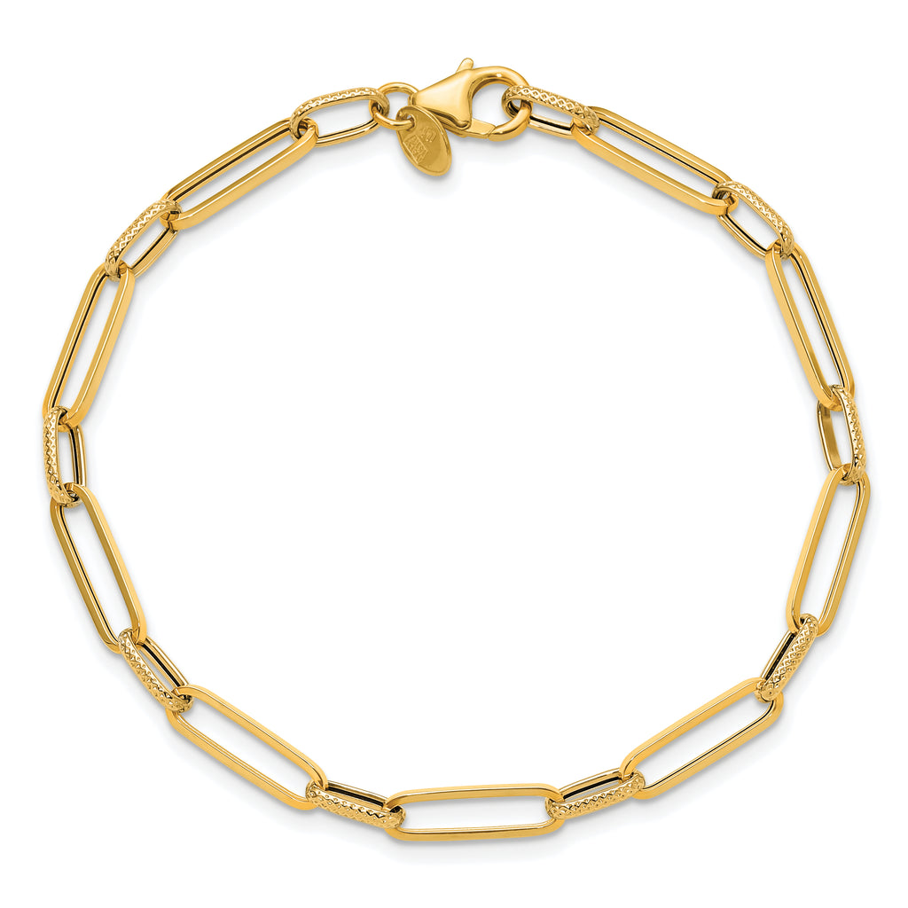 14K Polished/Textured Fancy Link Bracelet