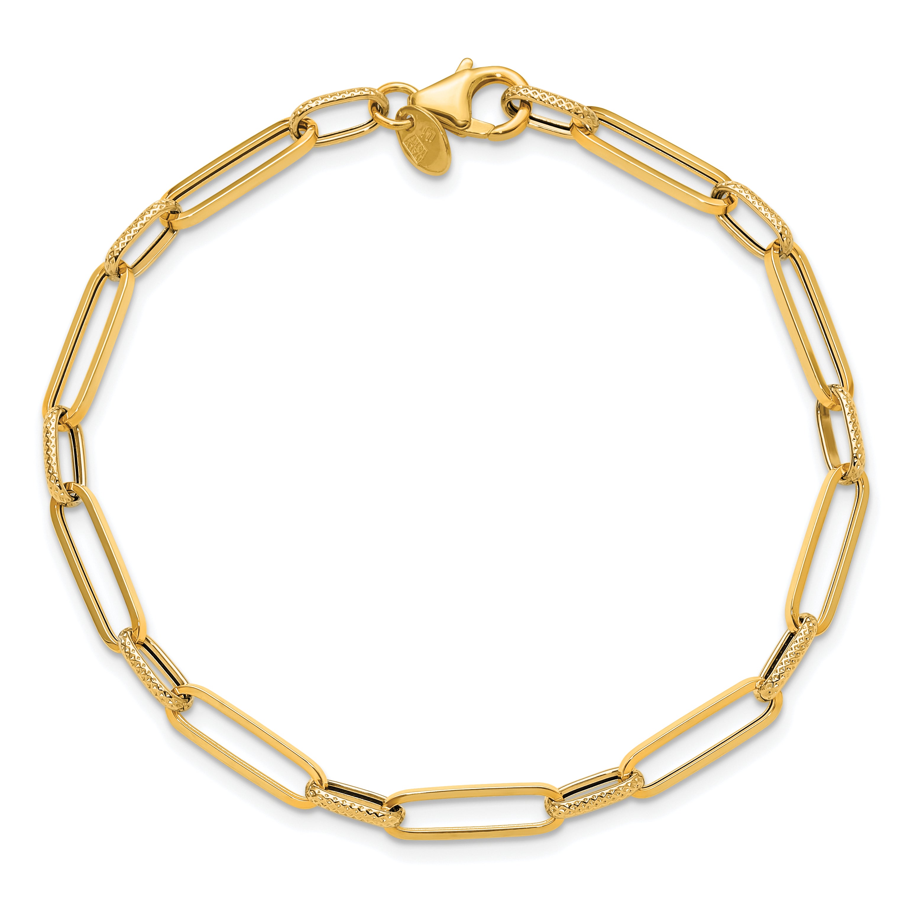 14K Polished/Textured Fancy Link Bracelet