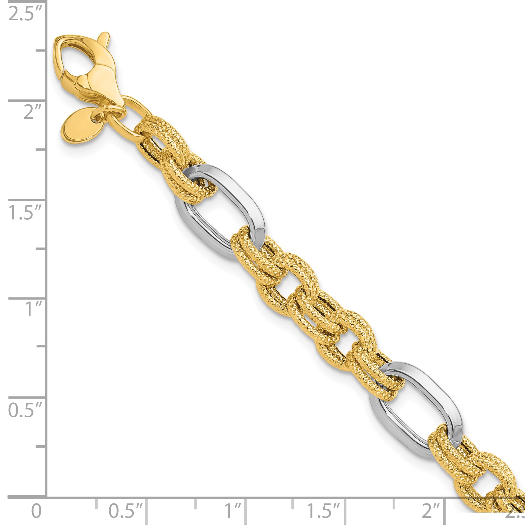 14K Two-tone Polished and Textured Fancy Link Bracelet