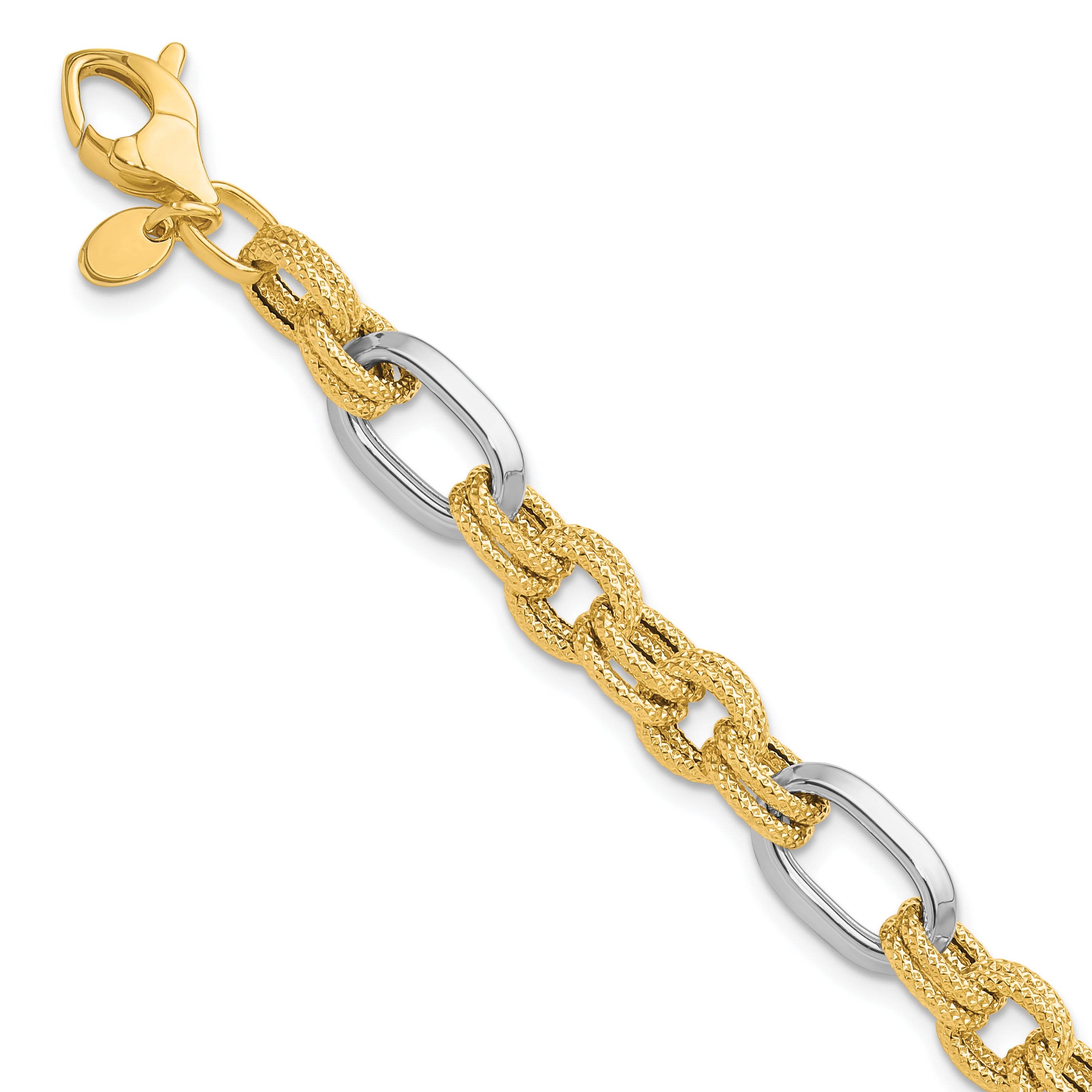 14K Two-tone Polished and Textured Fancy Link Bracelet Main image
