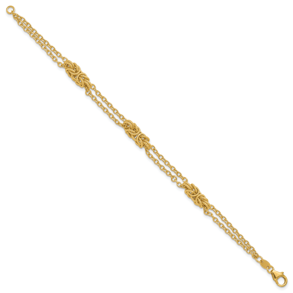 14K Polished and Textured Multi-strand Bracelet