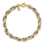 14K Two-tone Polished and Textured Fancy Link Bracelet