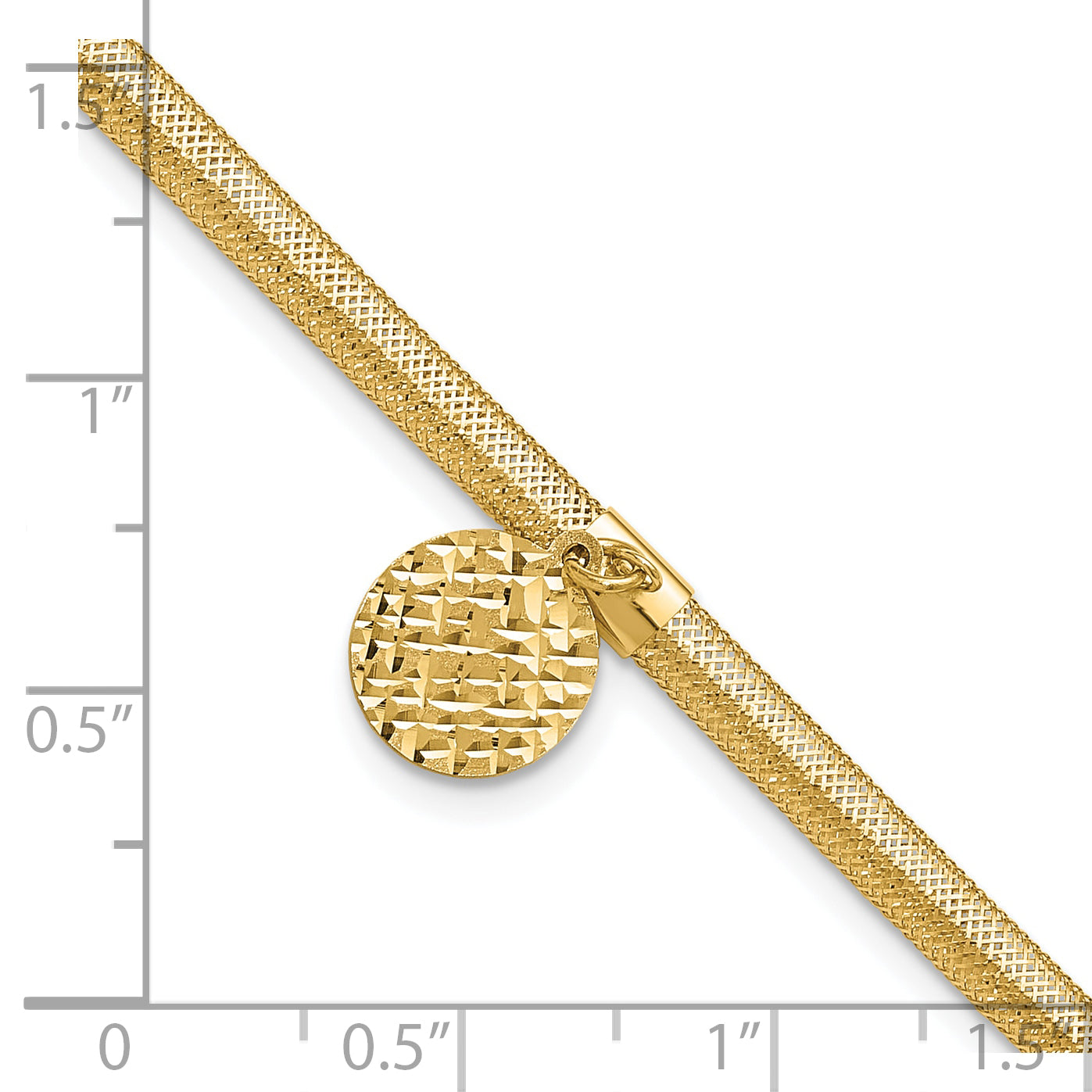 14K Polished Stretch/Mesh Diamond-cut Disc Bracelet