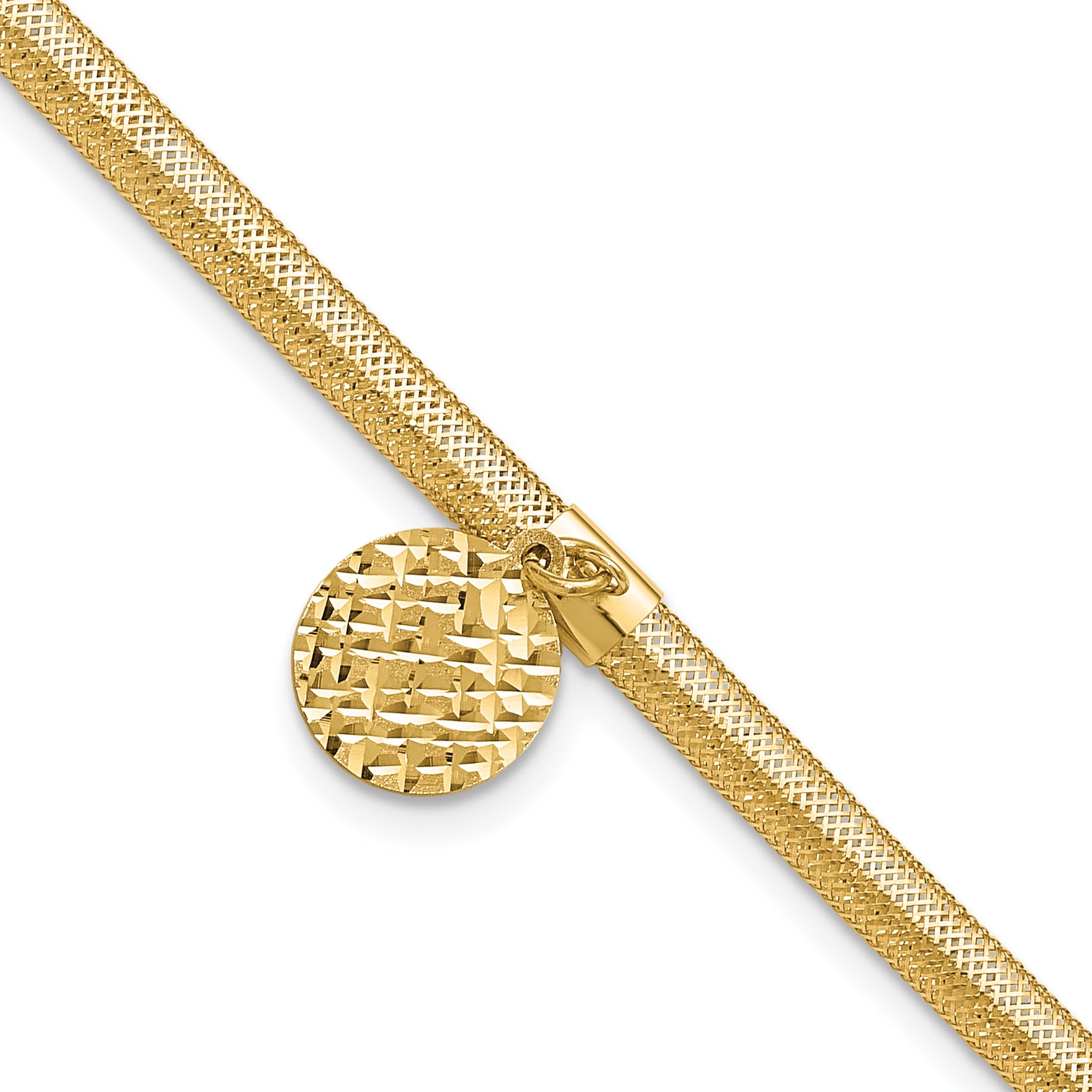 14K Polished Stretch/Mesh Diamond-cut Disc Bracelet Main image