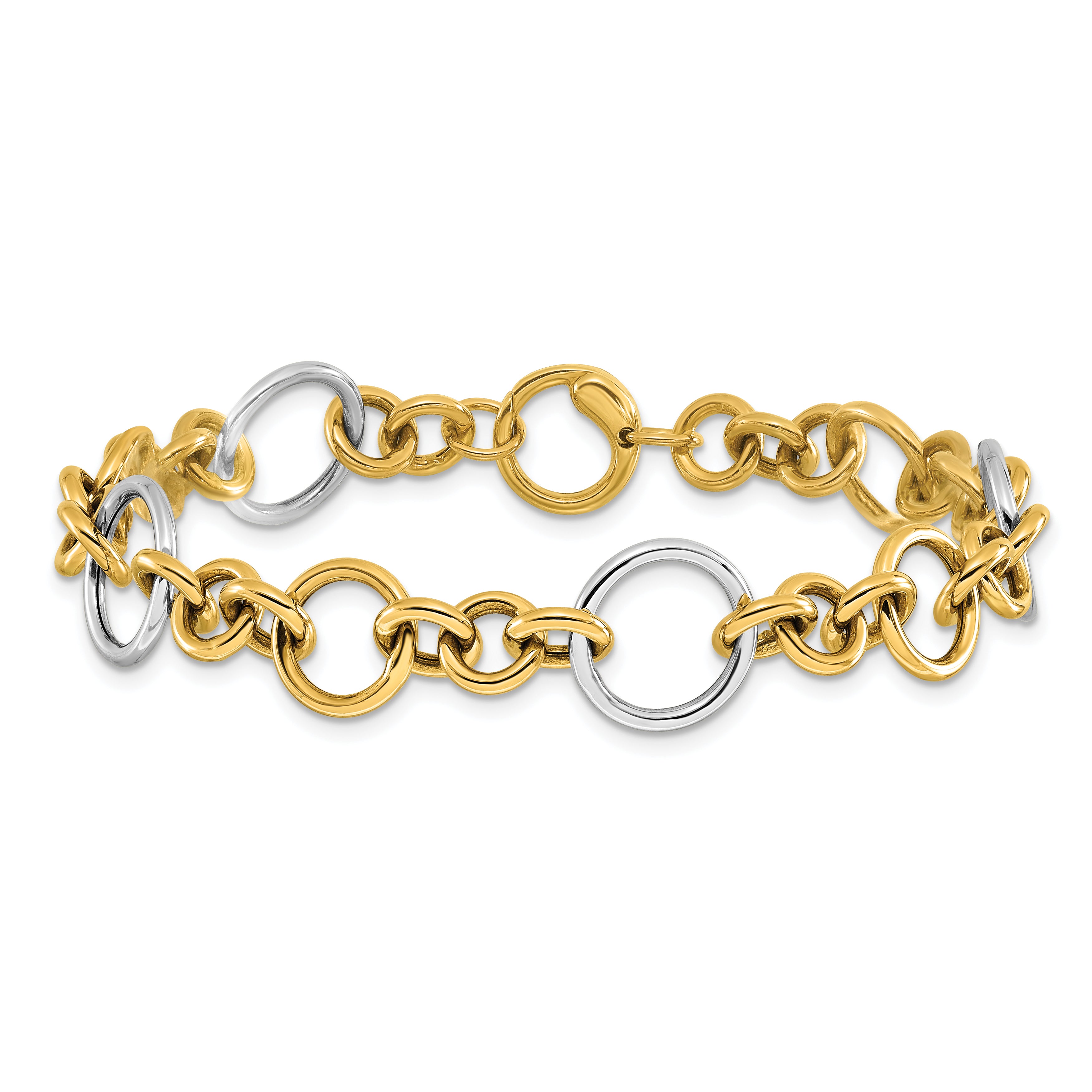 14K Two-Tone Polished Circle Links Bracelet