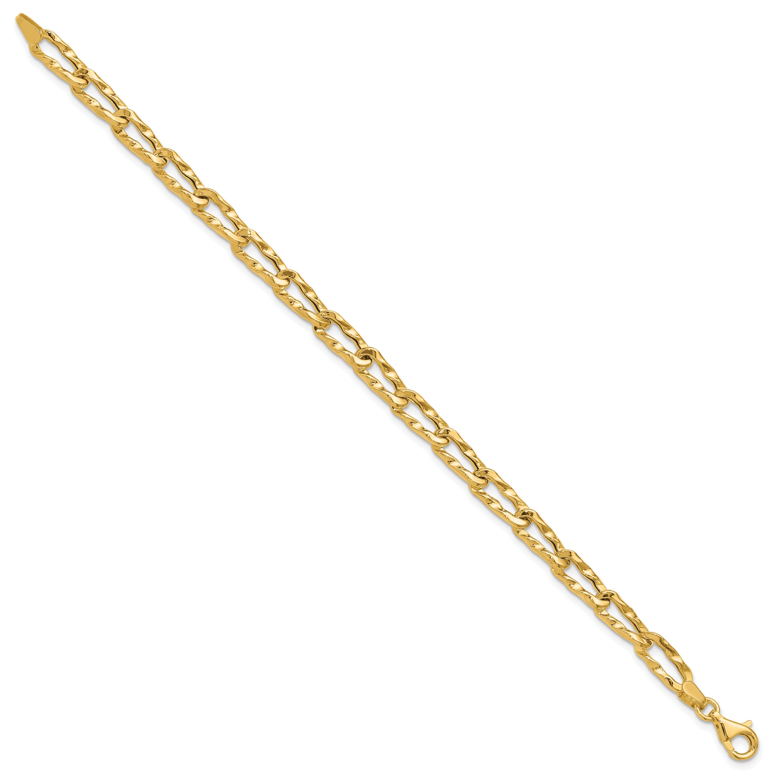 14K Polished and Hammered Fancy Link Bracelet