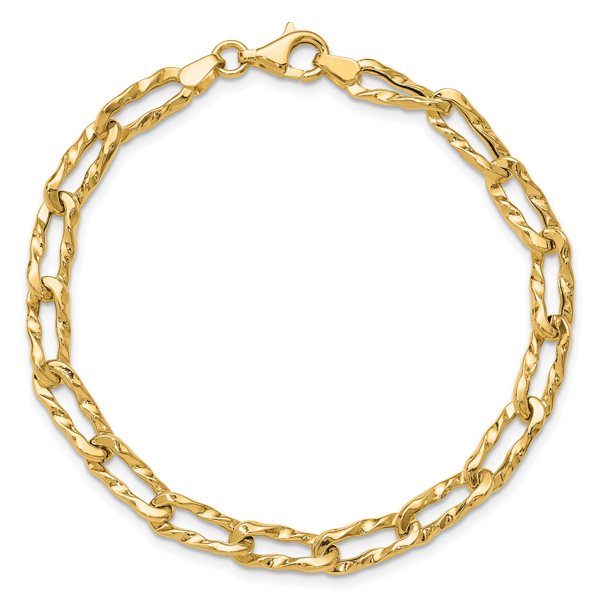 14K Polished and Hammered Fancy Link Bracelet