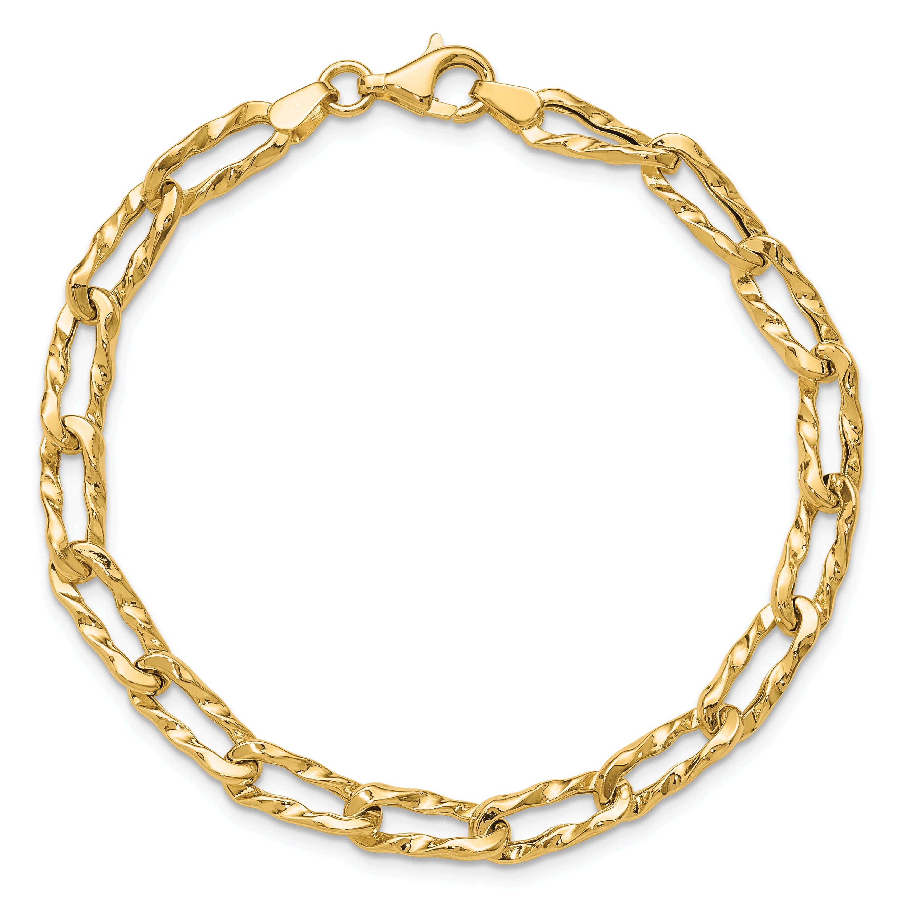 14K Polished and Hammered Fancy Link Bracelet