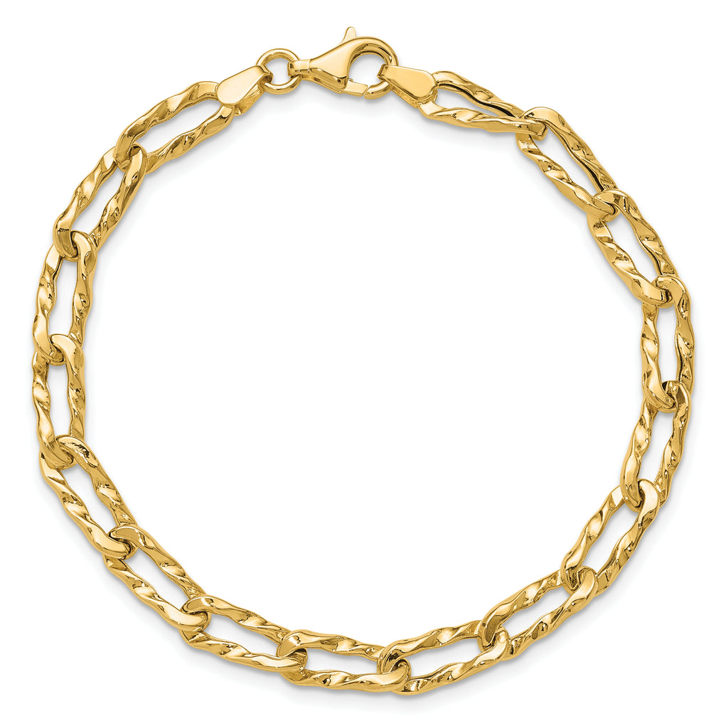 14K Polished and Hammered Fancy Link Bracelet