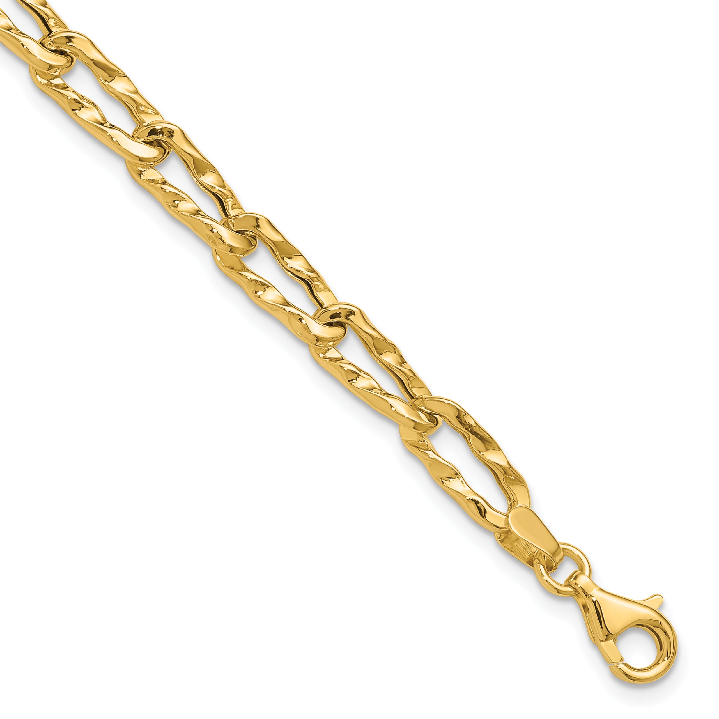 14K Polished and Hammered Fancy Link Bracelet Main image