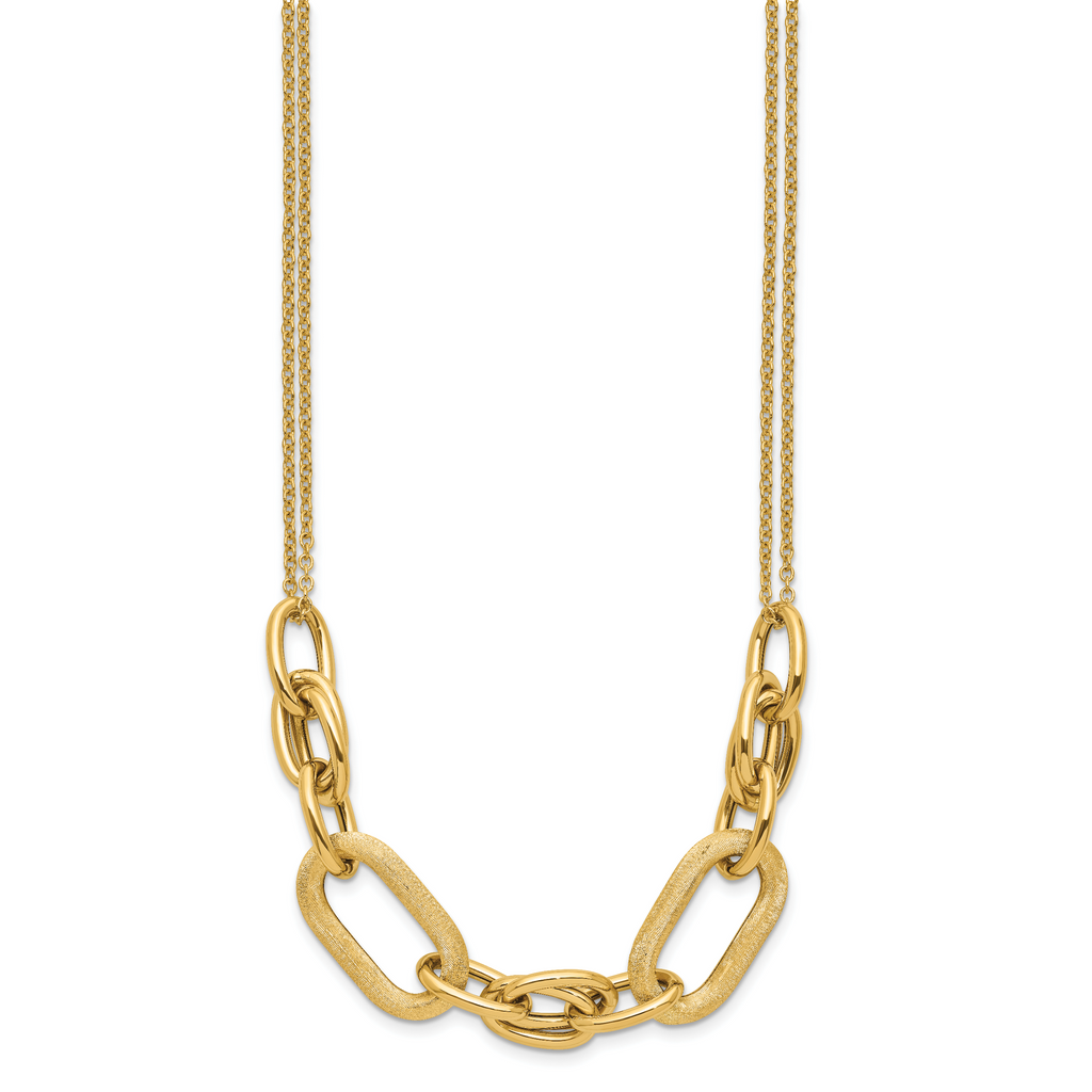 14K Polished and Satin 2-strand Fancy Link with 1in ext. Necklace
