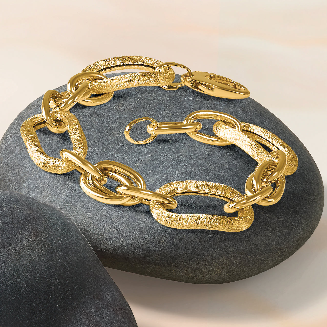 14K Polished and Satin Fancy Link Bracelet