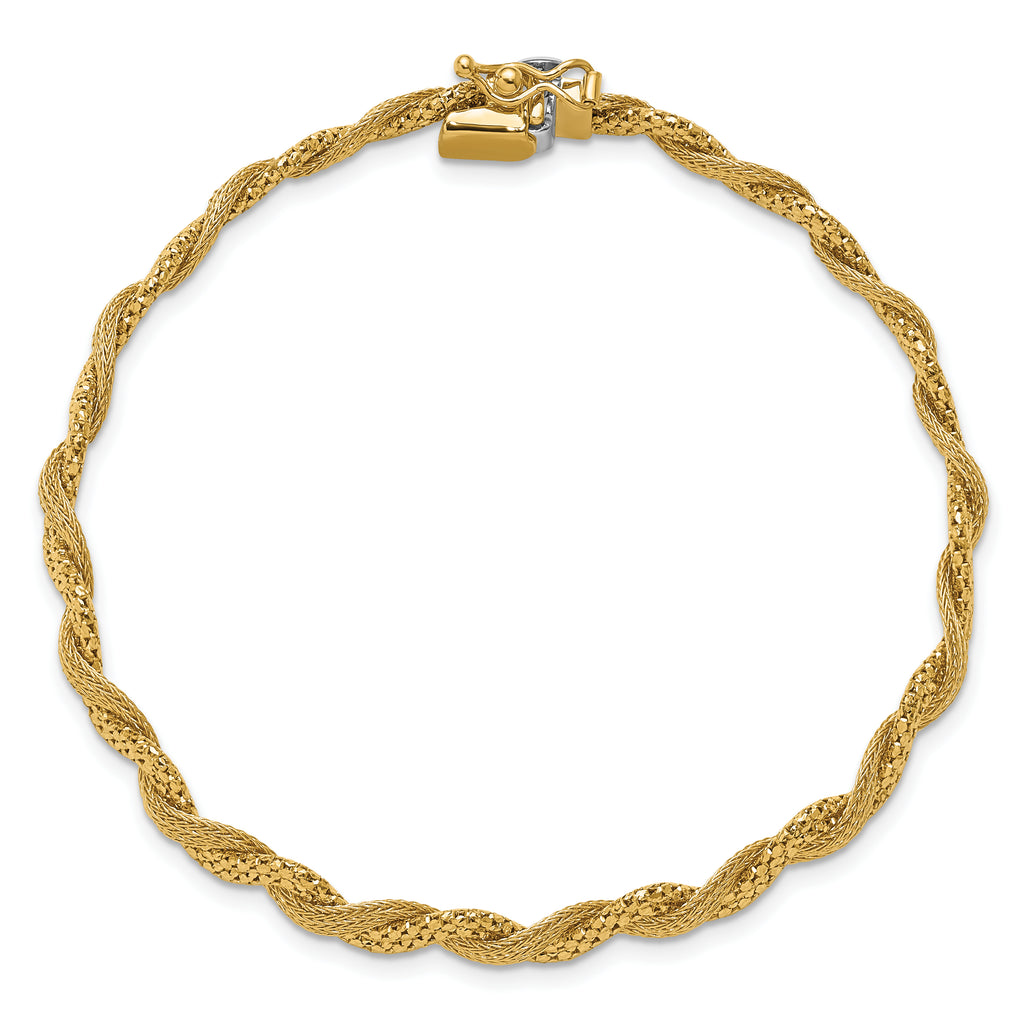 14K Polished/Textured and Diamond-cut Twisted  Bracelet