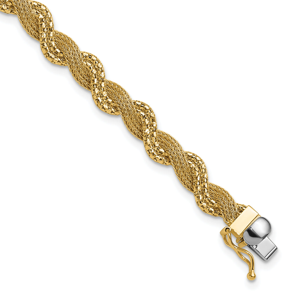 14K Polished/Textured and Diamond-cut Twisted  Bracelet