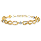 14K Two-tone Polished/Textured/Dia-cut w/2in ext. Bracelet
