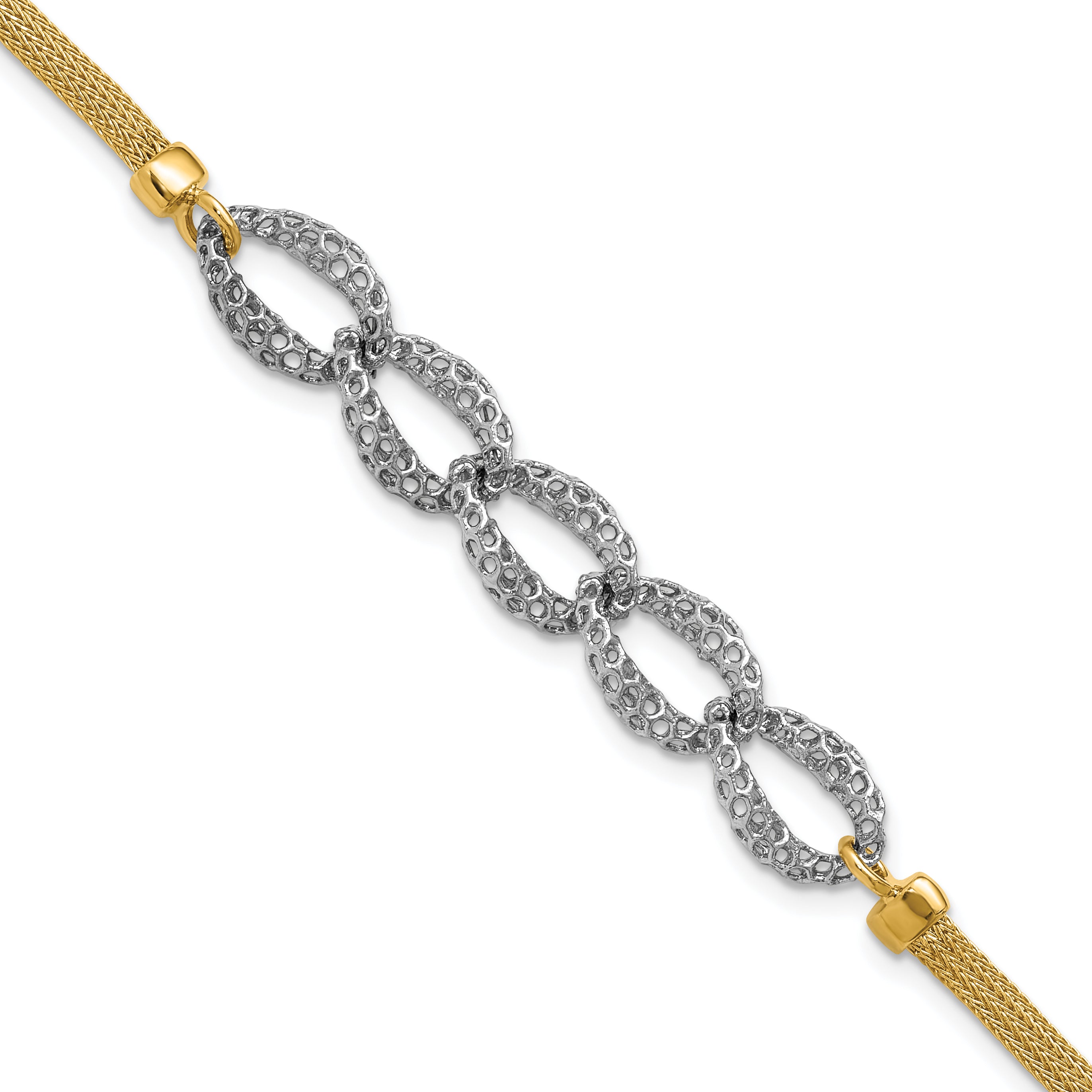 14K Two-tone Polished/Textured/Dia-cut w/2in ext. Bracelet Main image