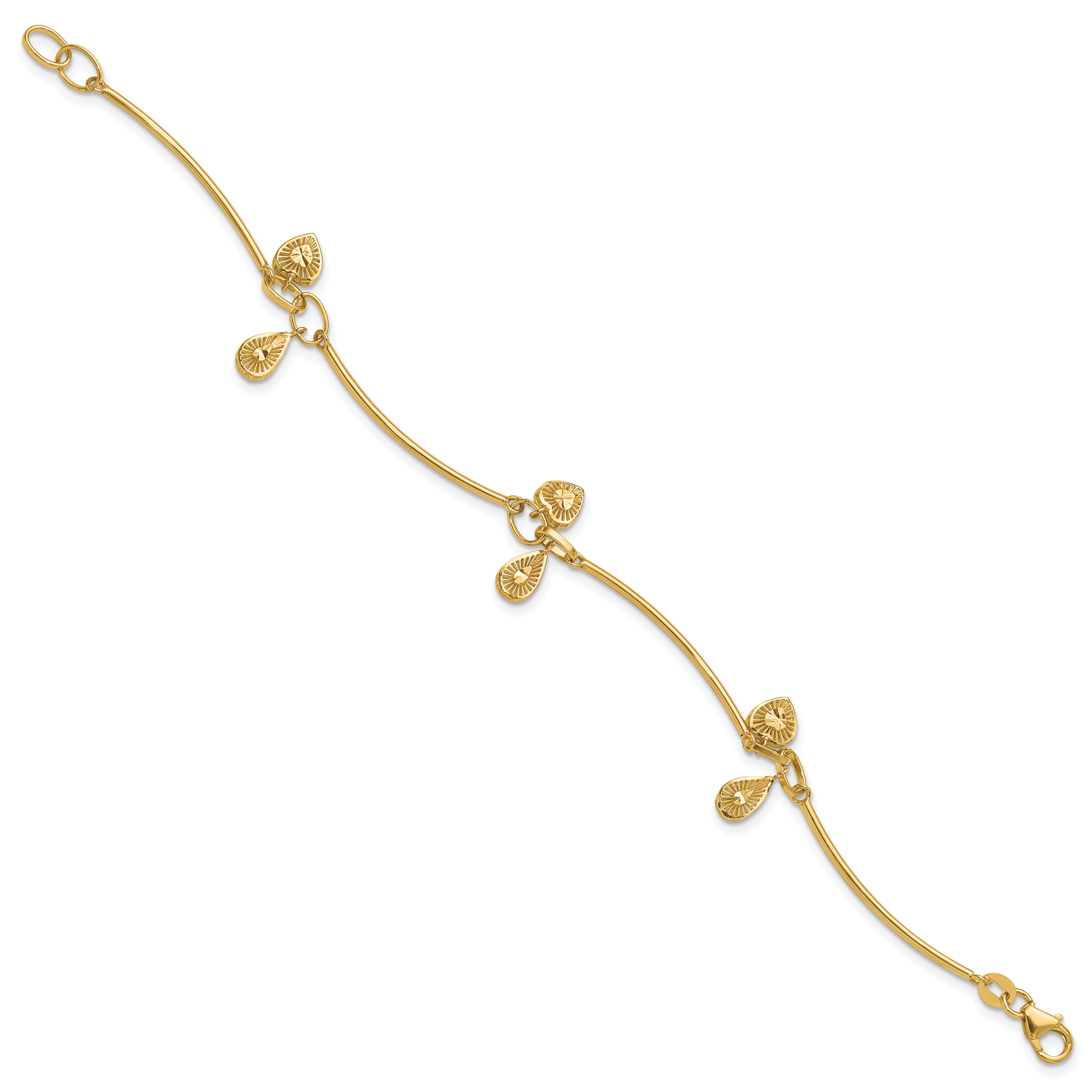 14K Polished and Diamond-cut Heart Charm Bracelet Secondary image