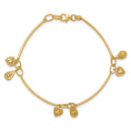 14K Polished and Diamond-cut Heart Charm Bracelet