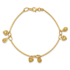 14K Polished and Diamond-cut Heart Charm Bracelet