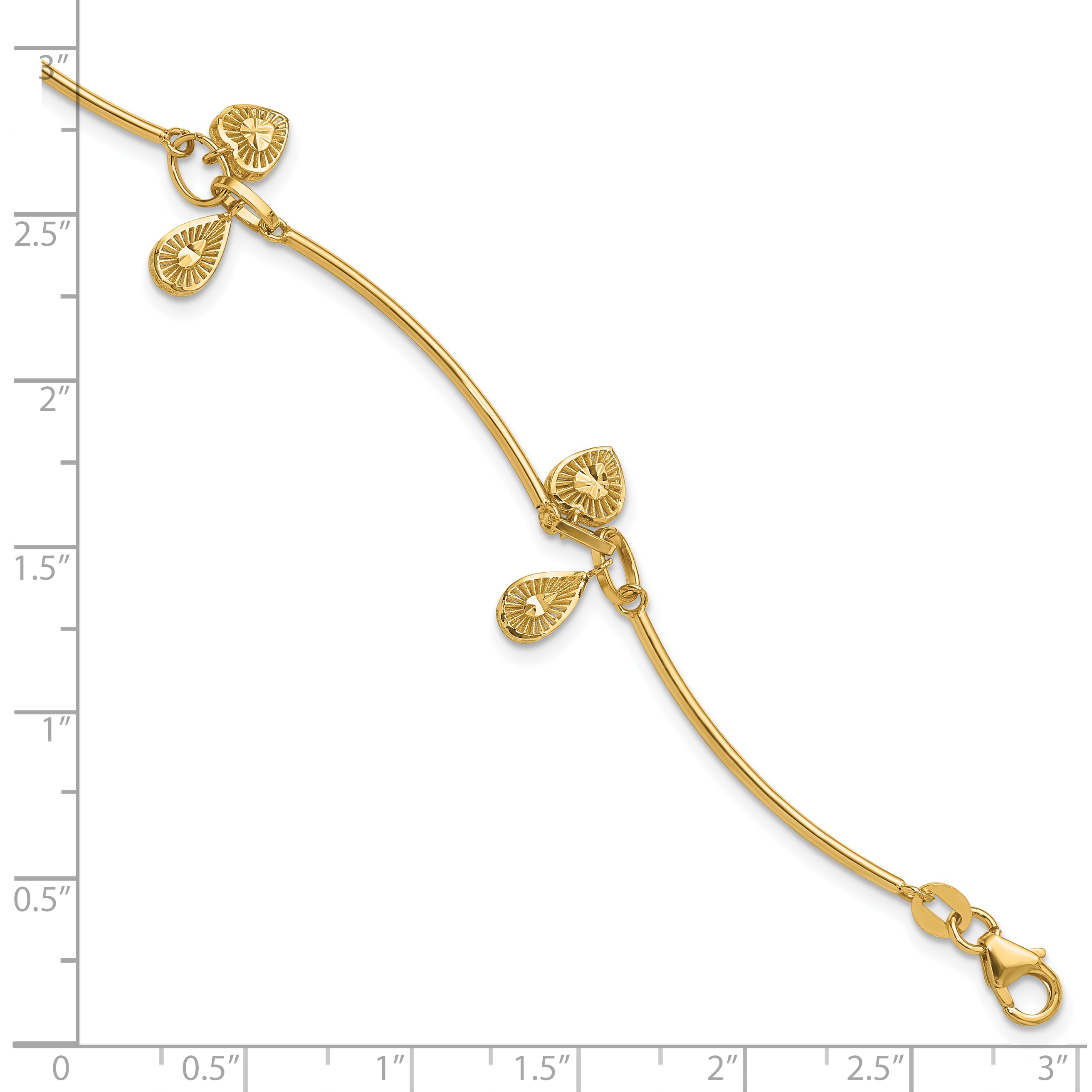 14K Polished and Diamond-cut Heart Charm Bracelet