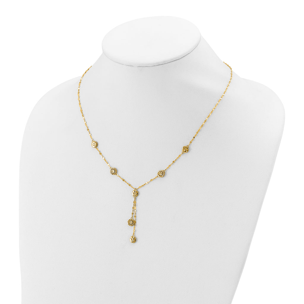14K Polished and Diamond-cut Disc Design w/2in ext. Necklace