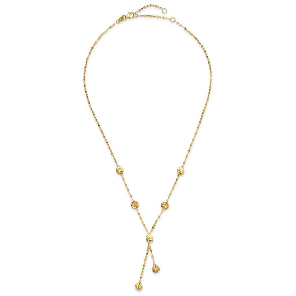 14K Polished and Diamond-cut Disc Design w/2in ext. Necklace