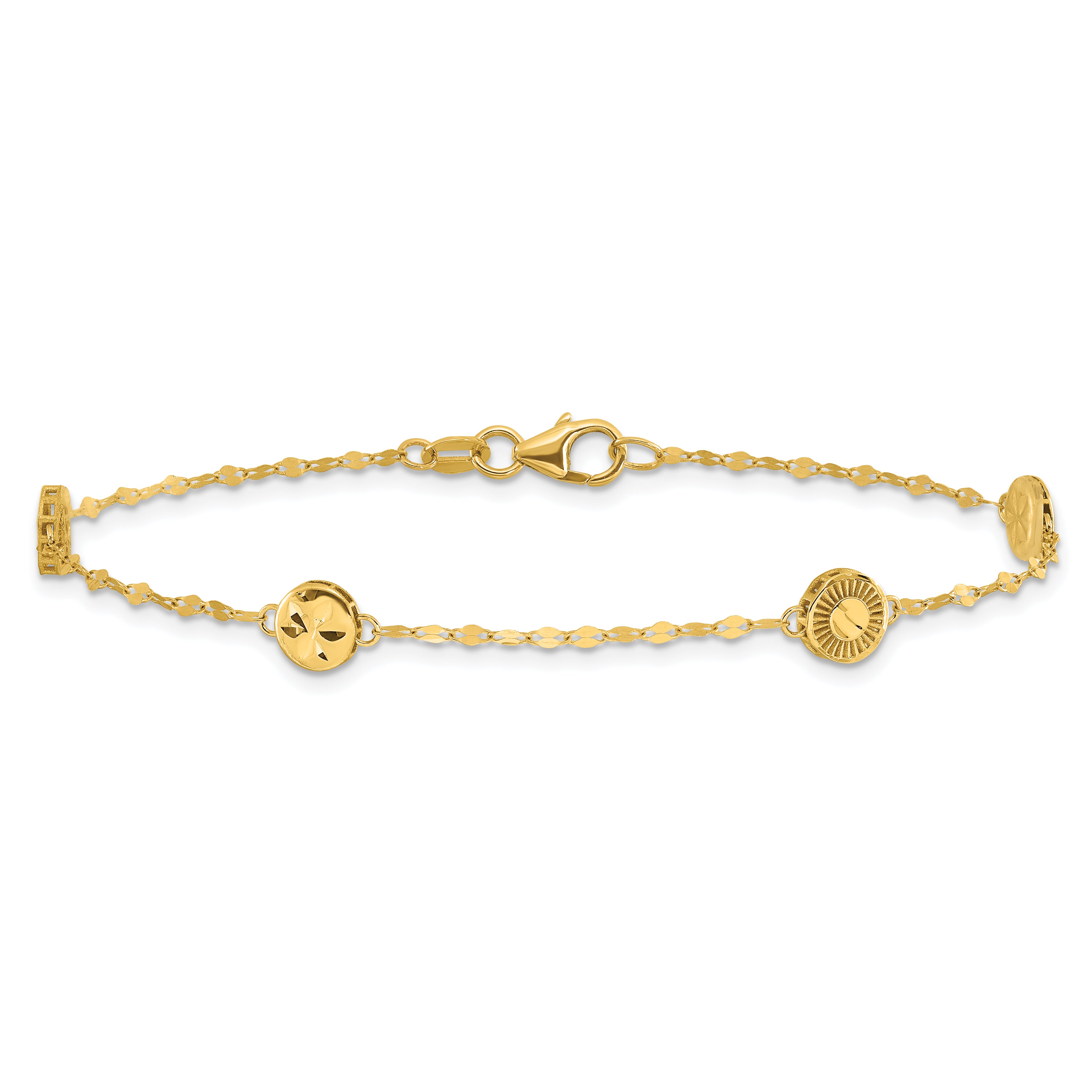 14K Polished and Diamond-cut Disc Design Bracelet