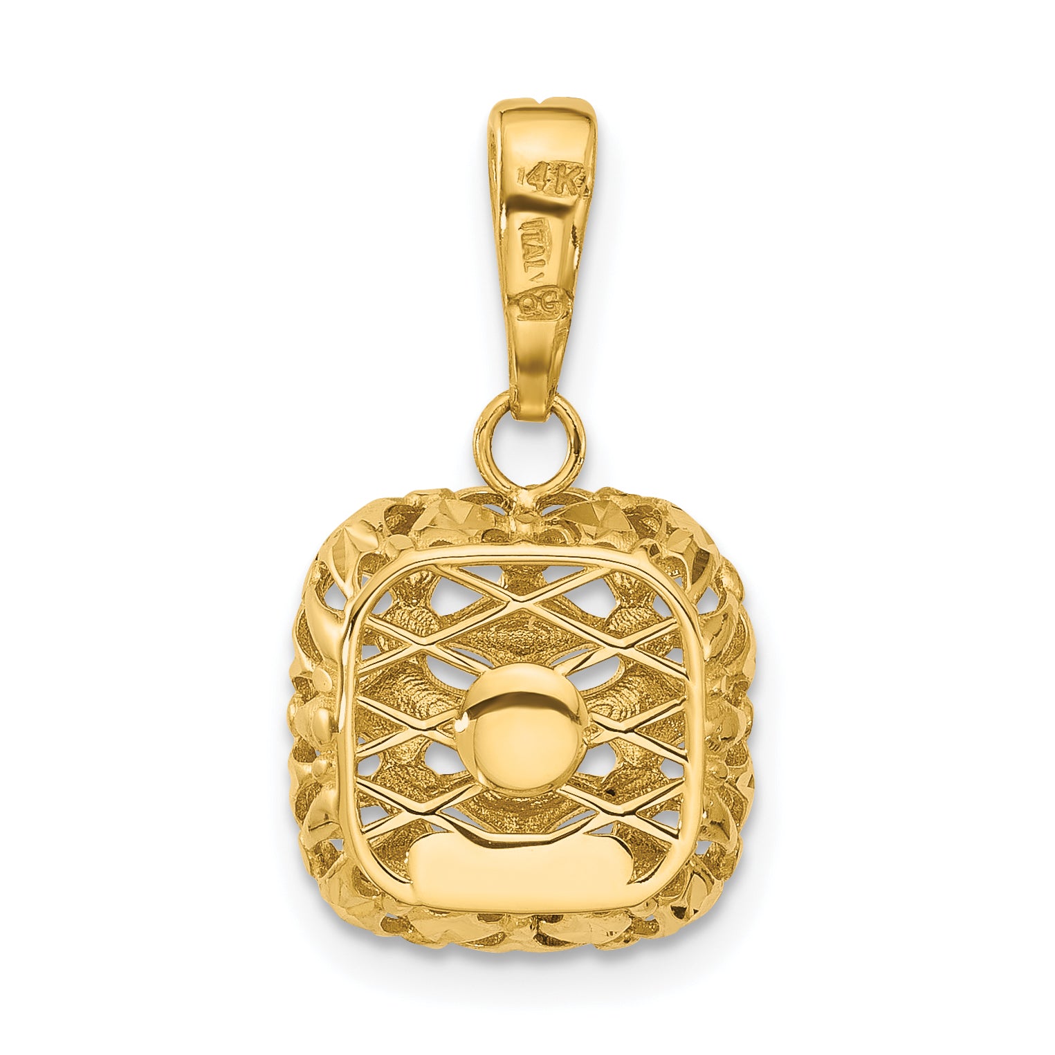 14K Polished Puffed Square Pendant