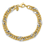 14K Two-tone Polished and Textured Fancy Link Bracelet