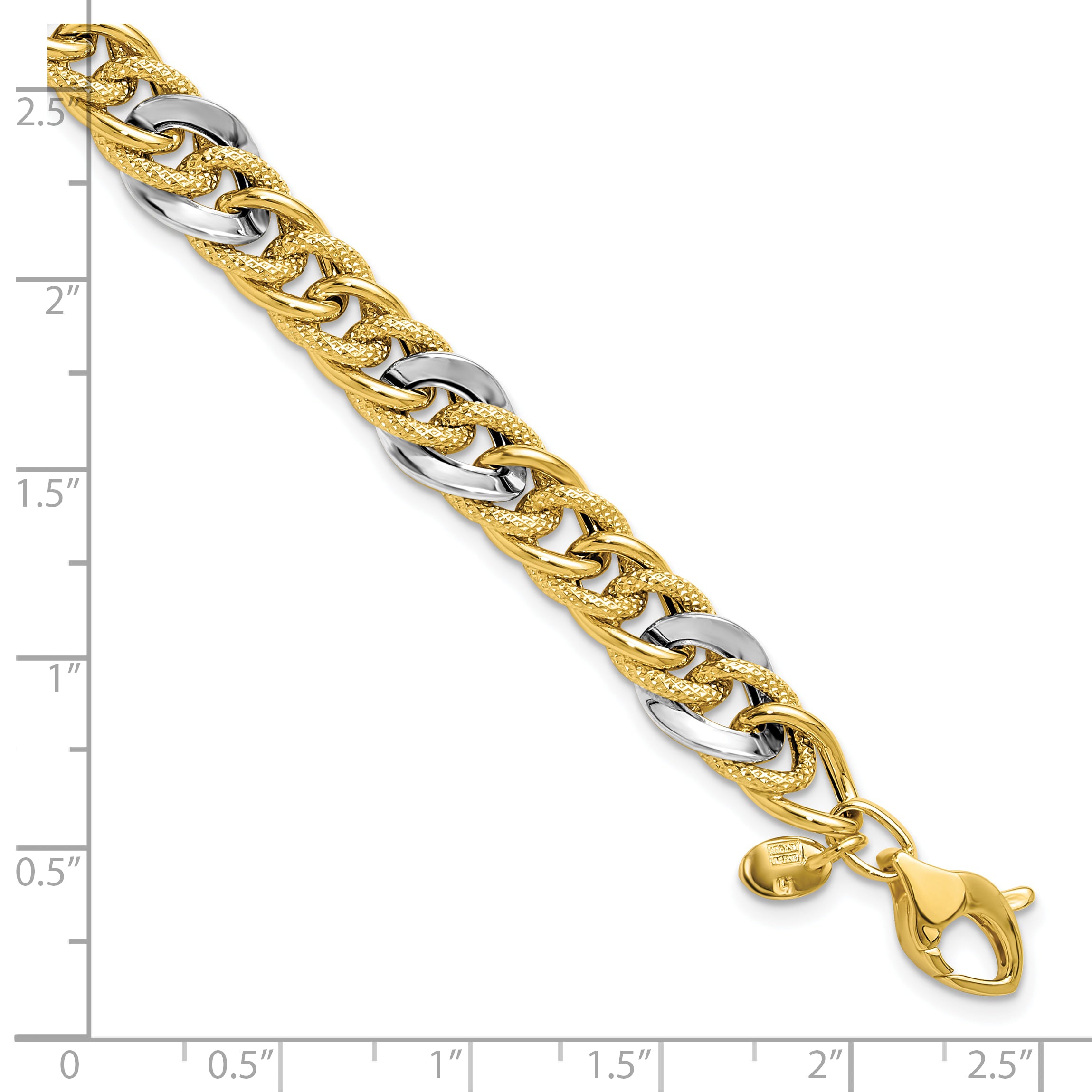 14K Two-tone Polished and Textured Fancy Link Bracelet