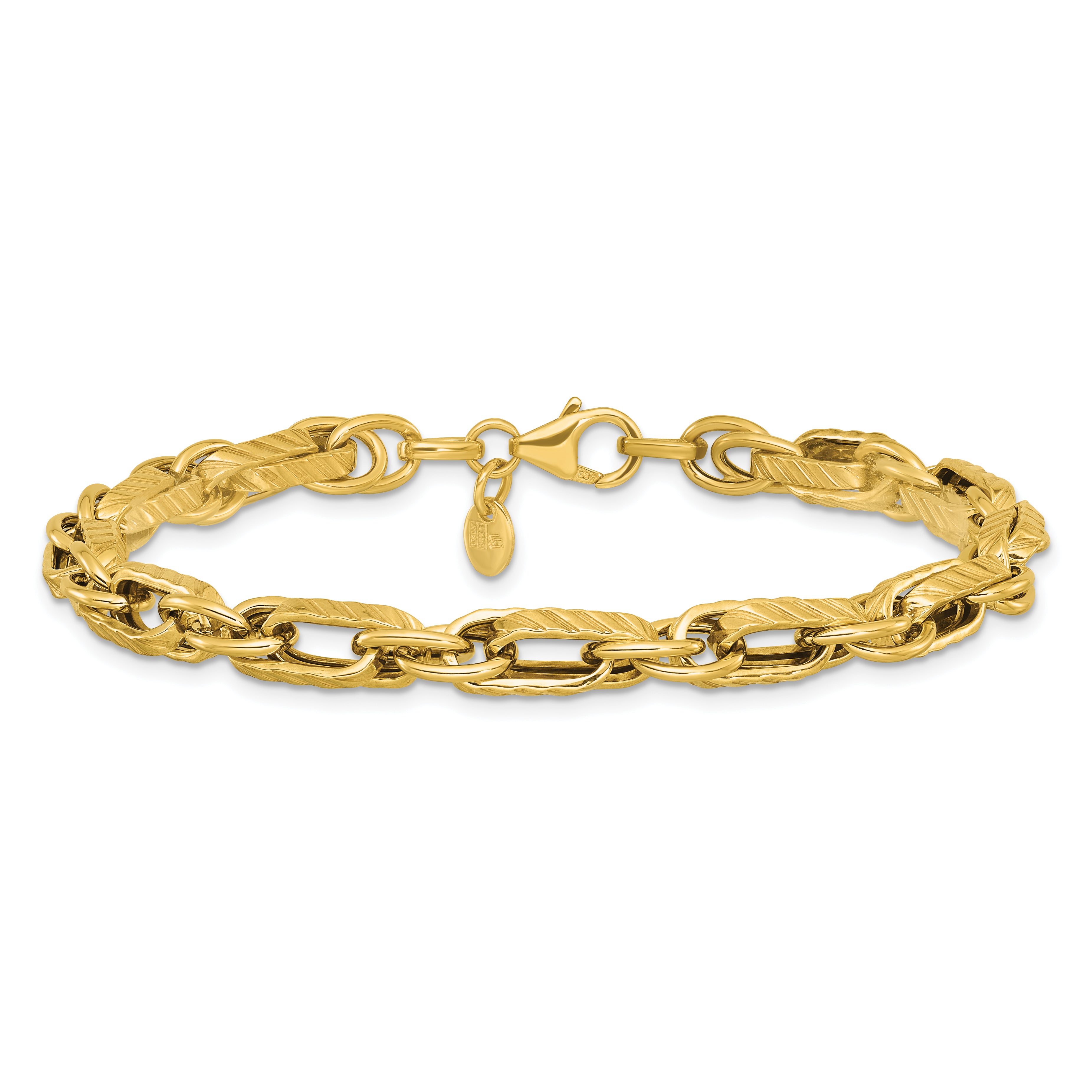 14K Polished and Grooved Fancy Link Bracelet