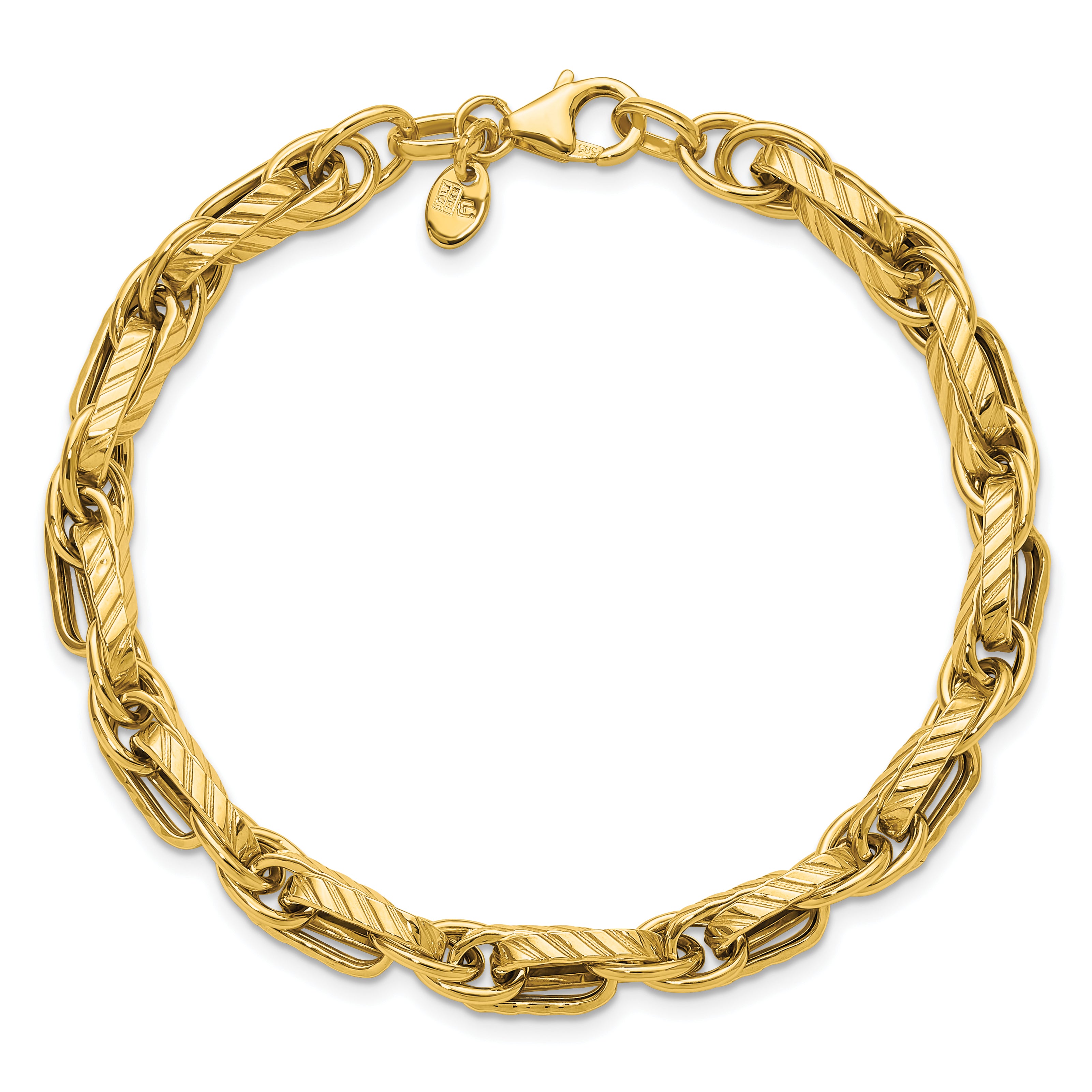 14K Polished and Grooved Fancy Link Bracelet