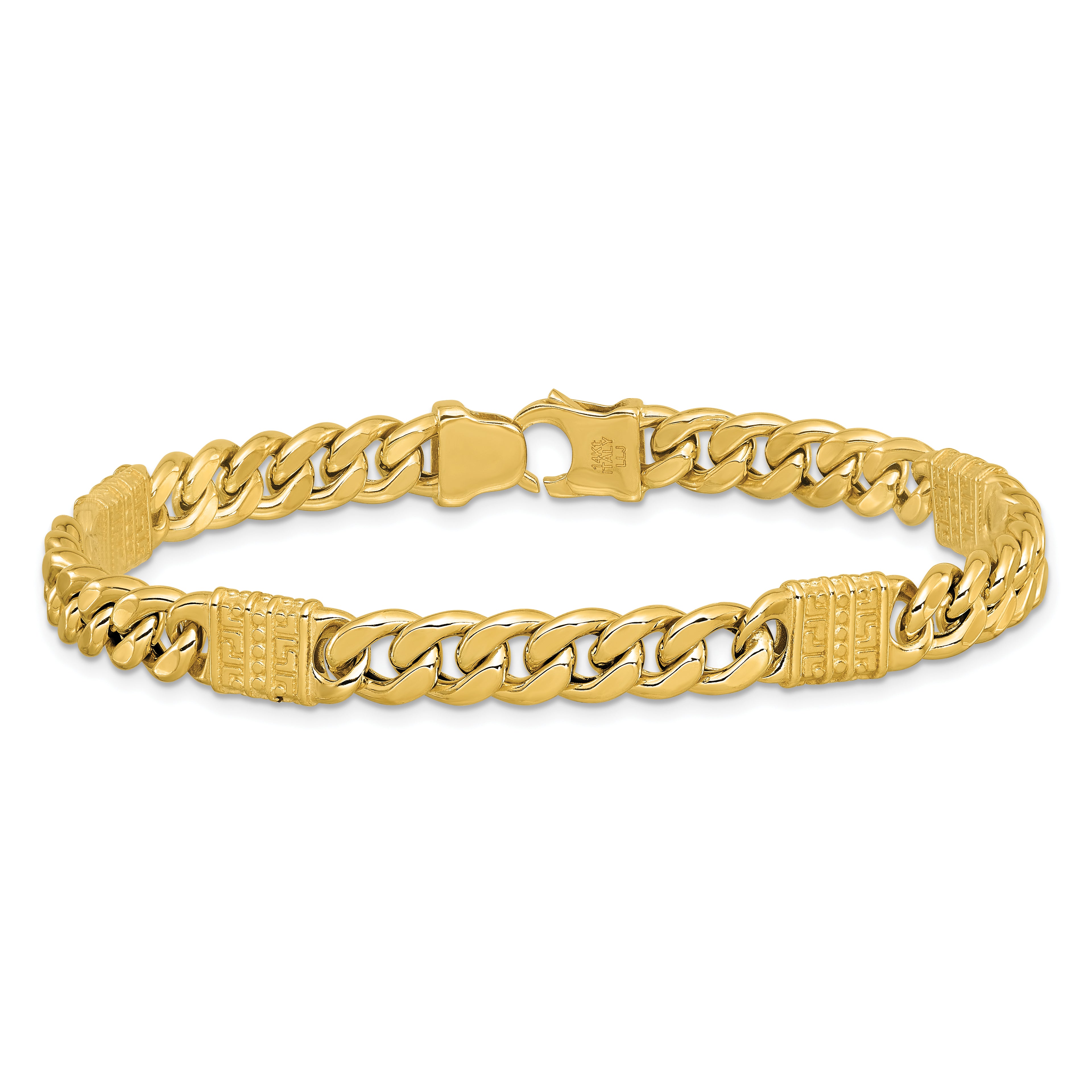 14K Polished with Design Fancy Link Men's Bracelet