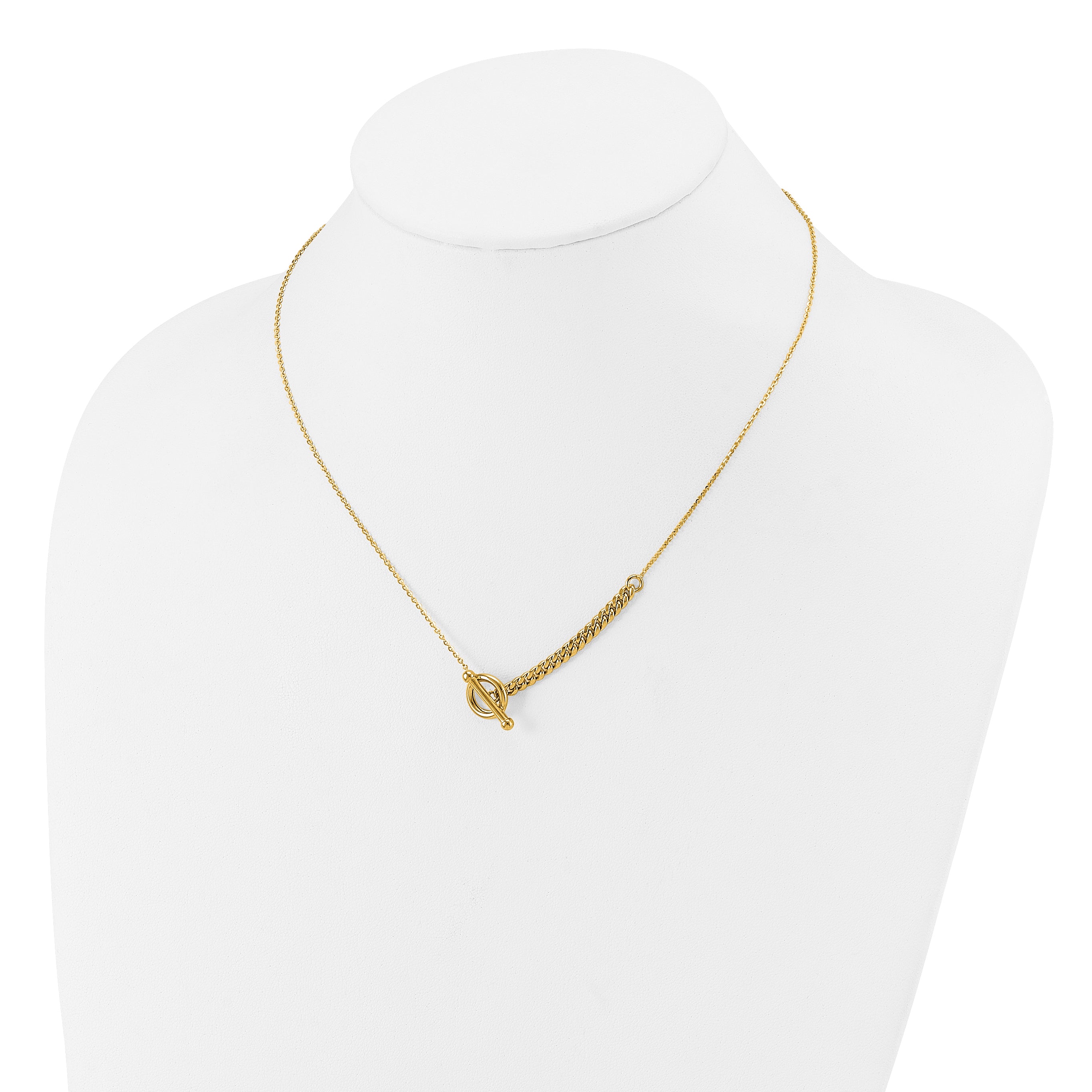 14K Polished Drop Toggle w/1in ext. Necklace