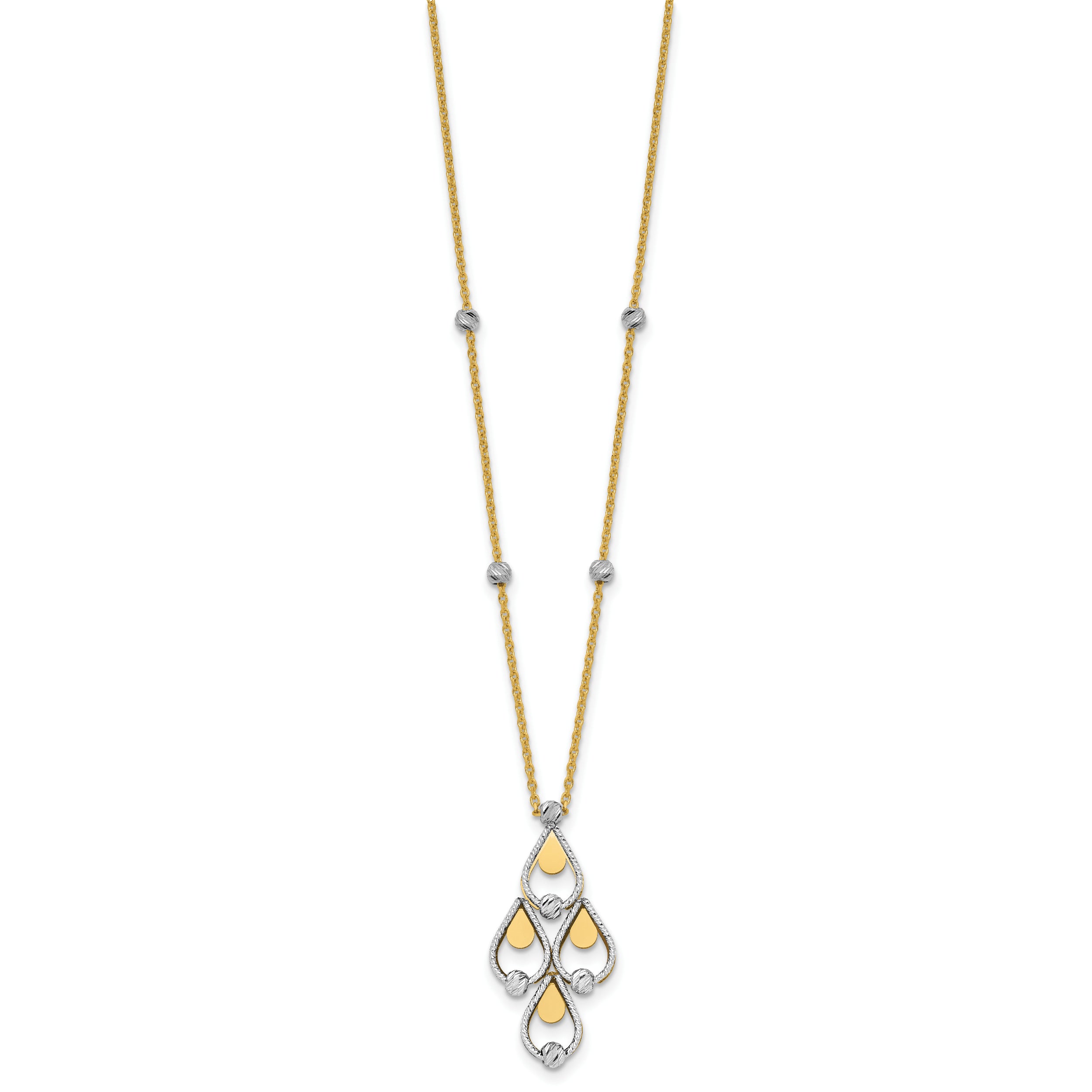 14K TT Polished / Dia-cut Chandelier w/.5in ext. Necklace