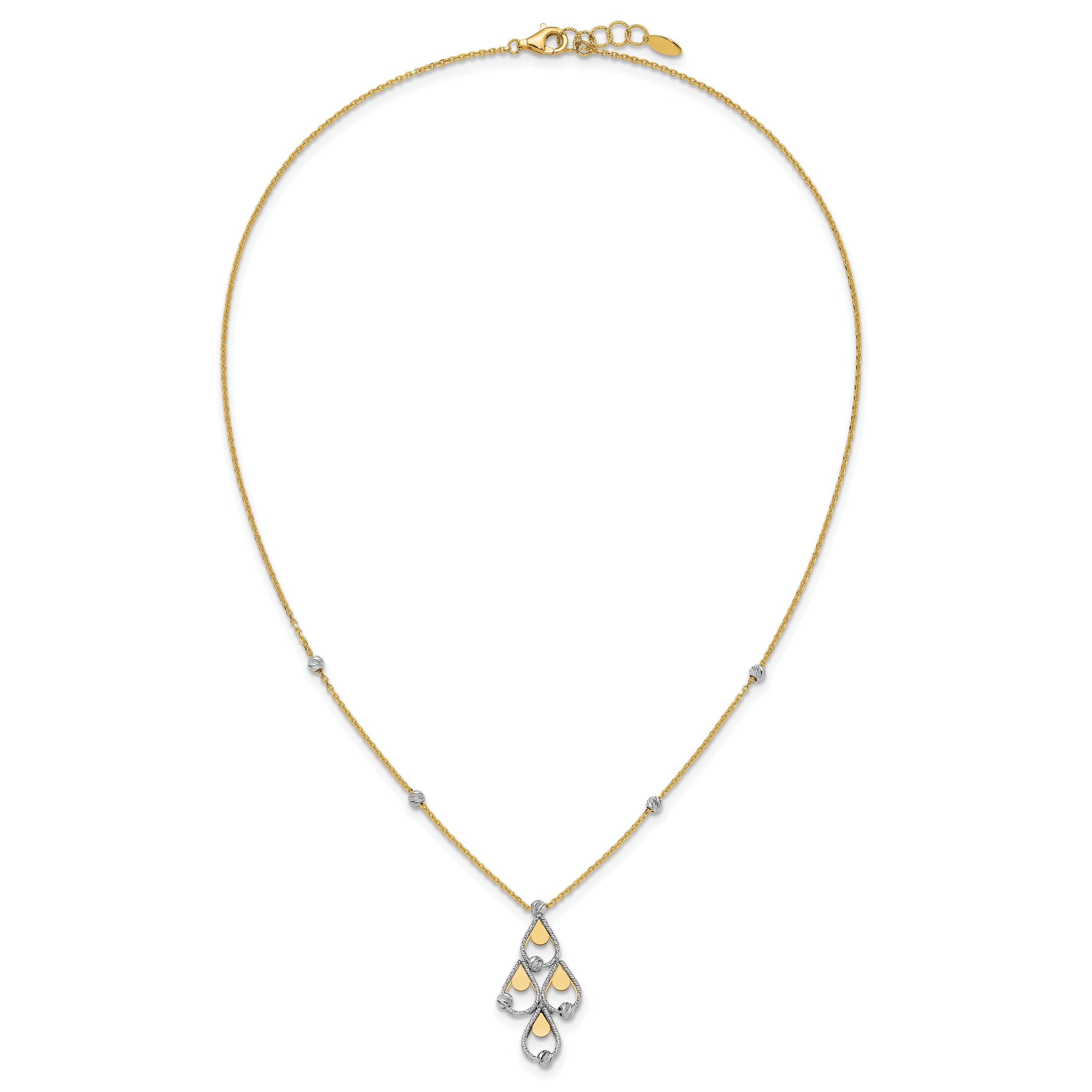 14K TT Polished / Dia-cut Chandelier w/.5in ext. Necklace
