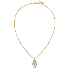 14K TT Polished / Dia-cut Chandelier w/.5in ext. Necklace