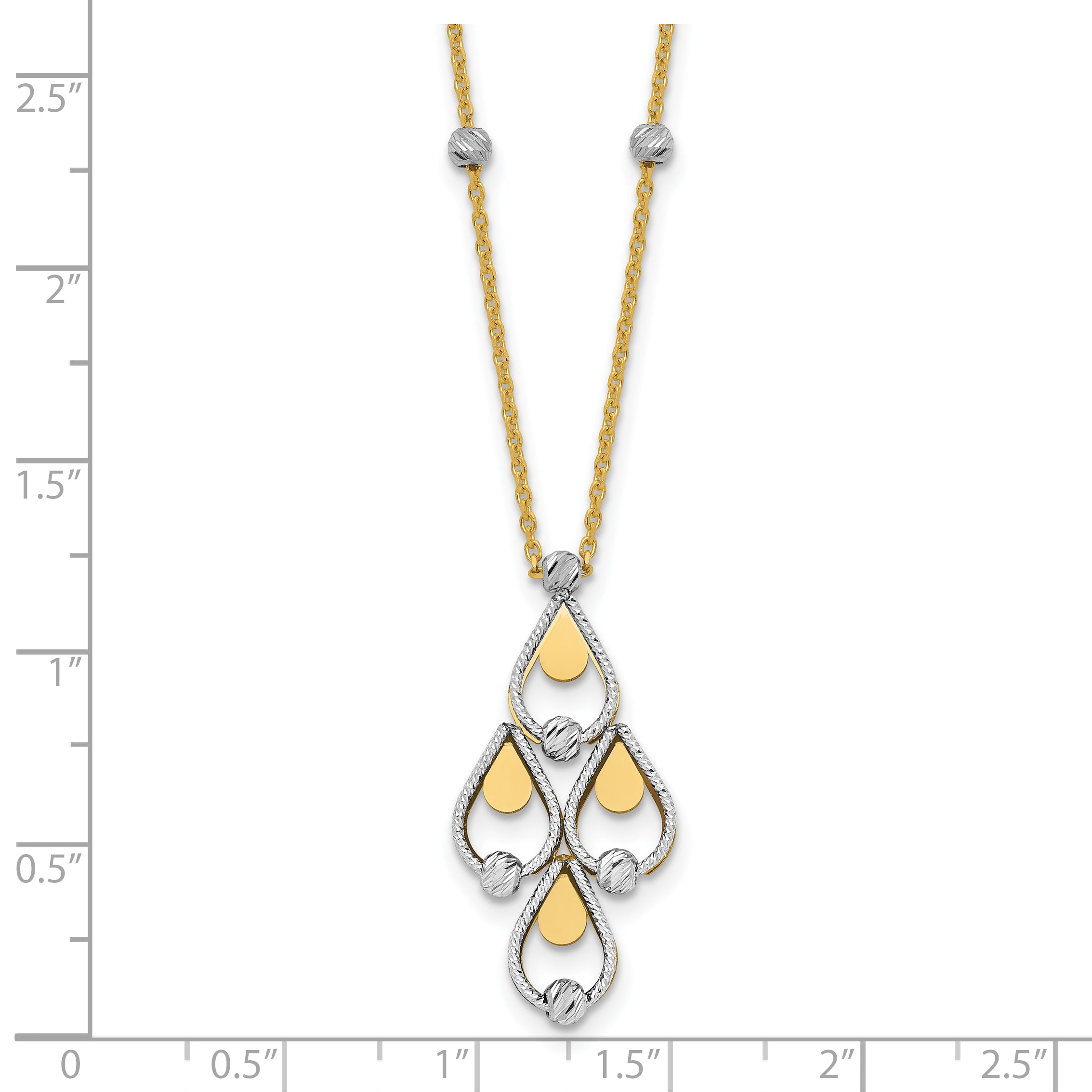 14K TT Polished / Dia-cut Chandelier w/.5in ext. Necklace