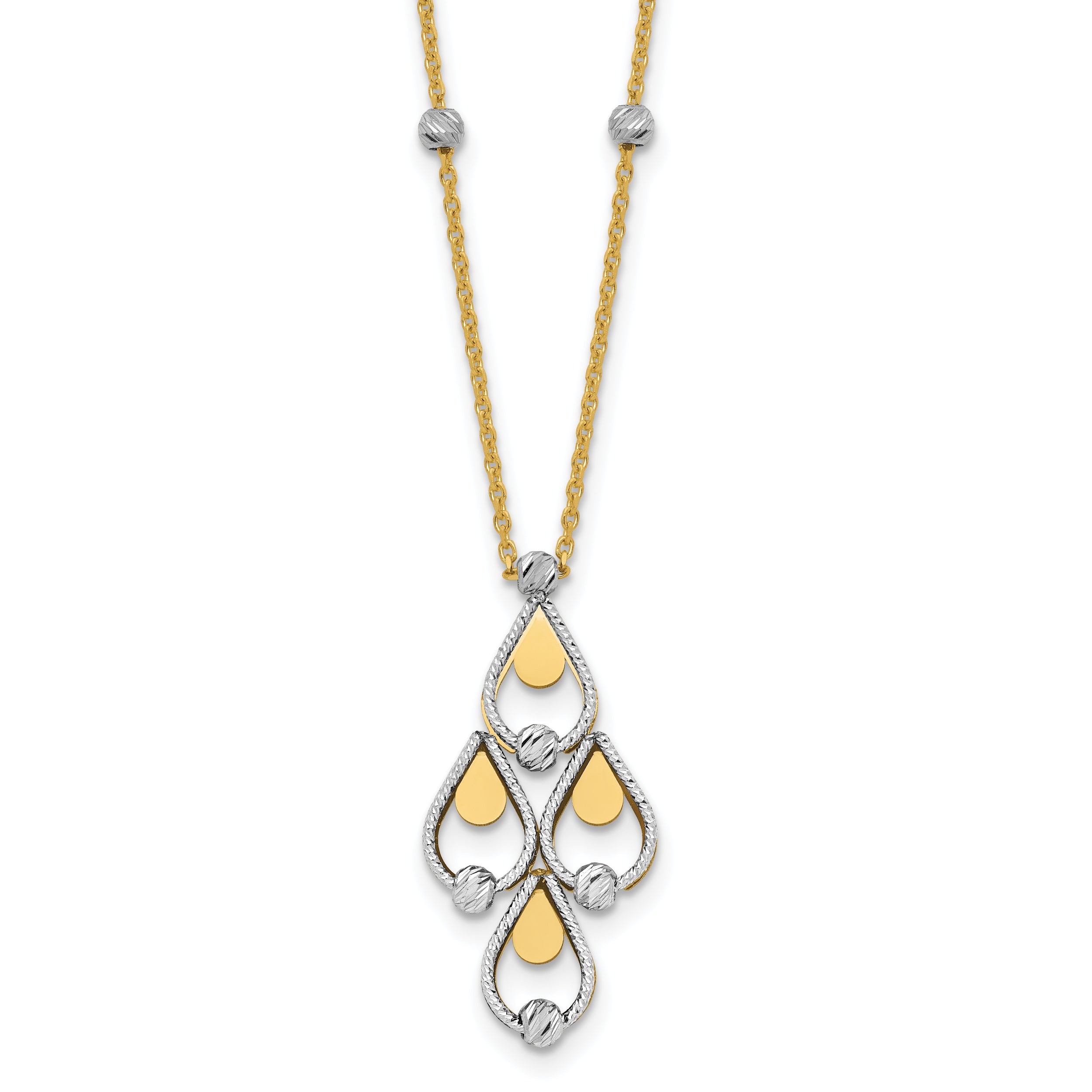 14K TT Polished / Dia-cut Chandelier w/.5in ext. Necklace